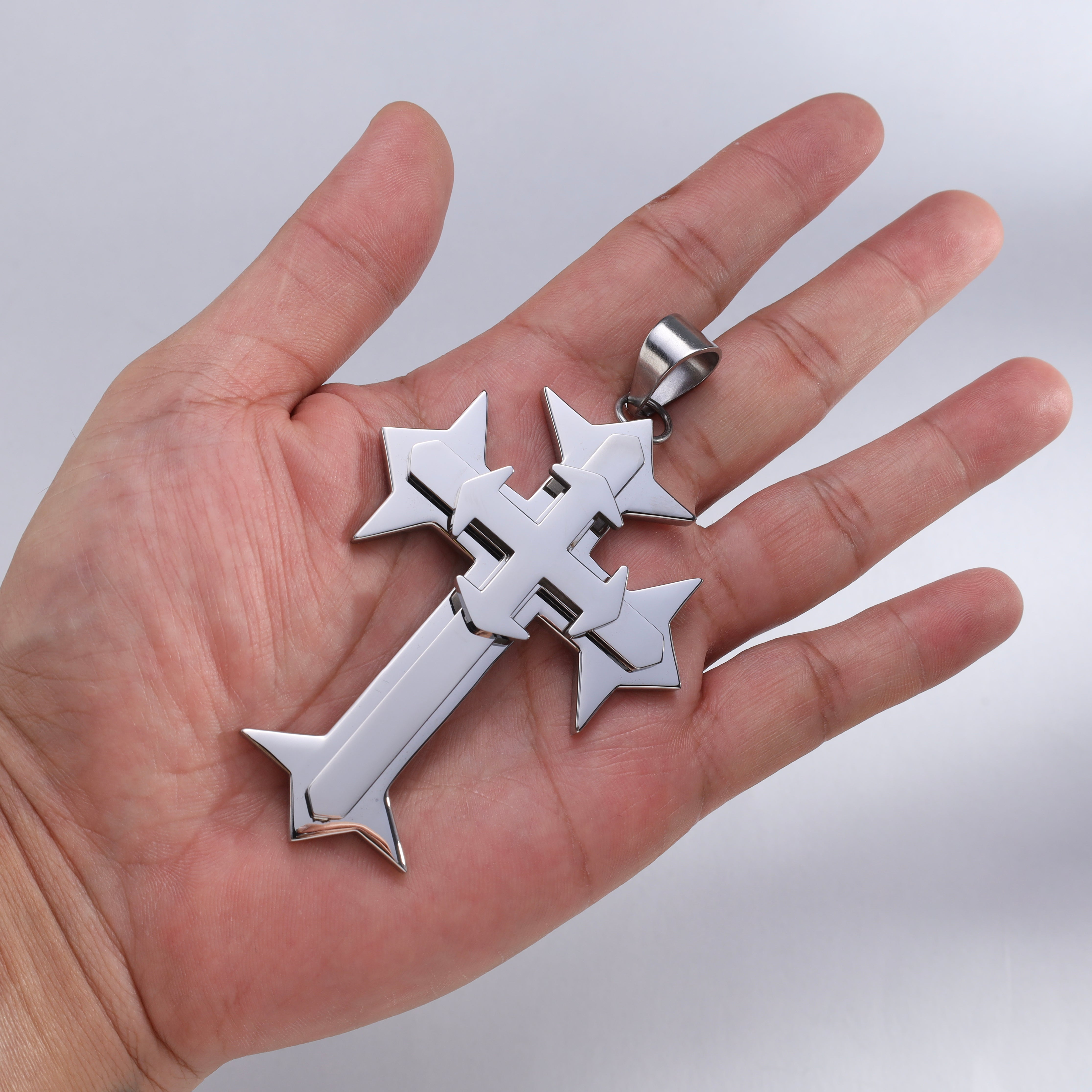 Very large cross pendant made of stainless steel