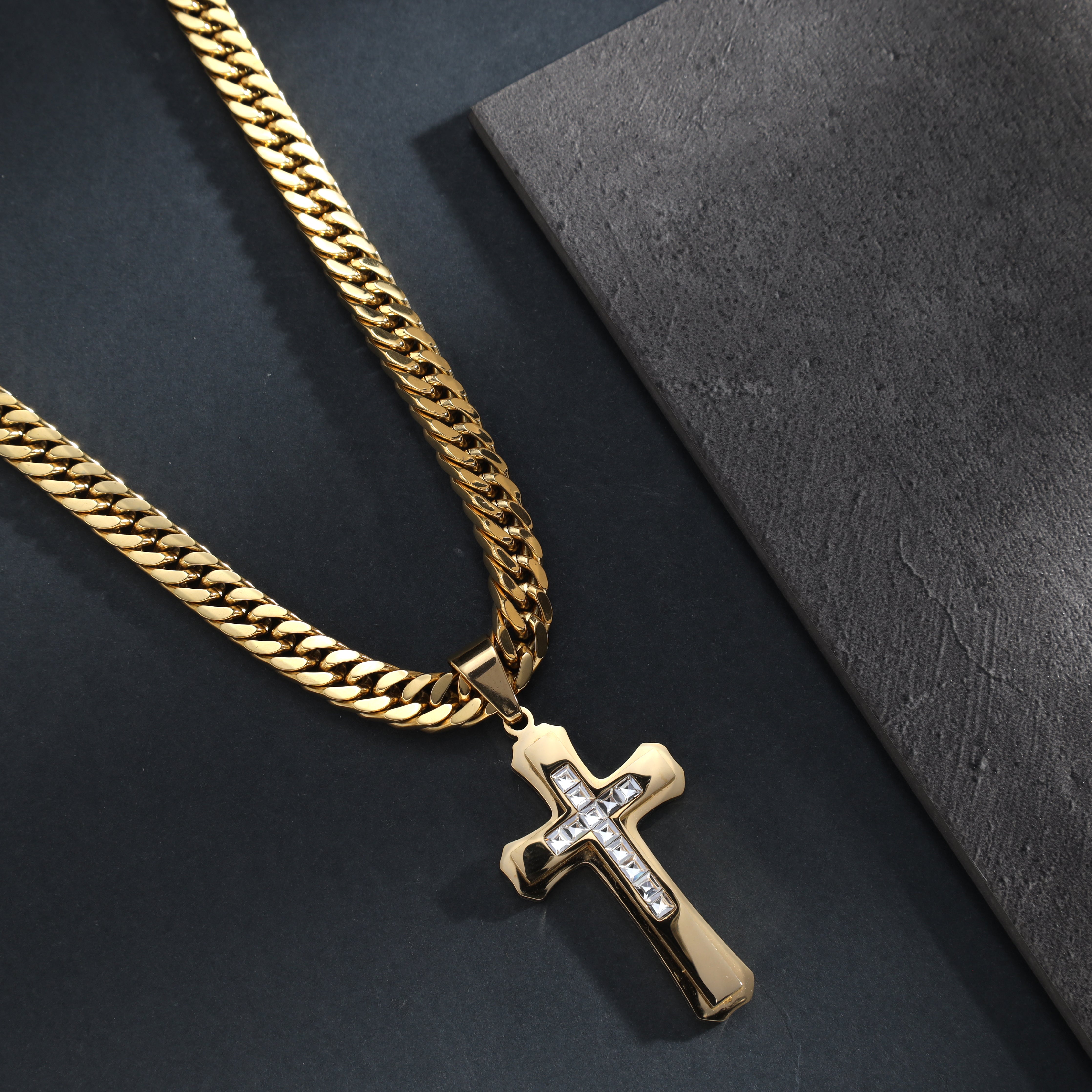 Various cross pendants made of stainless steel 14K gold plated