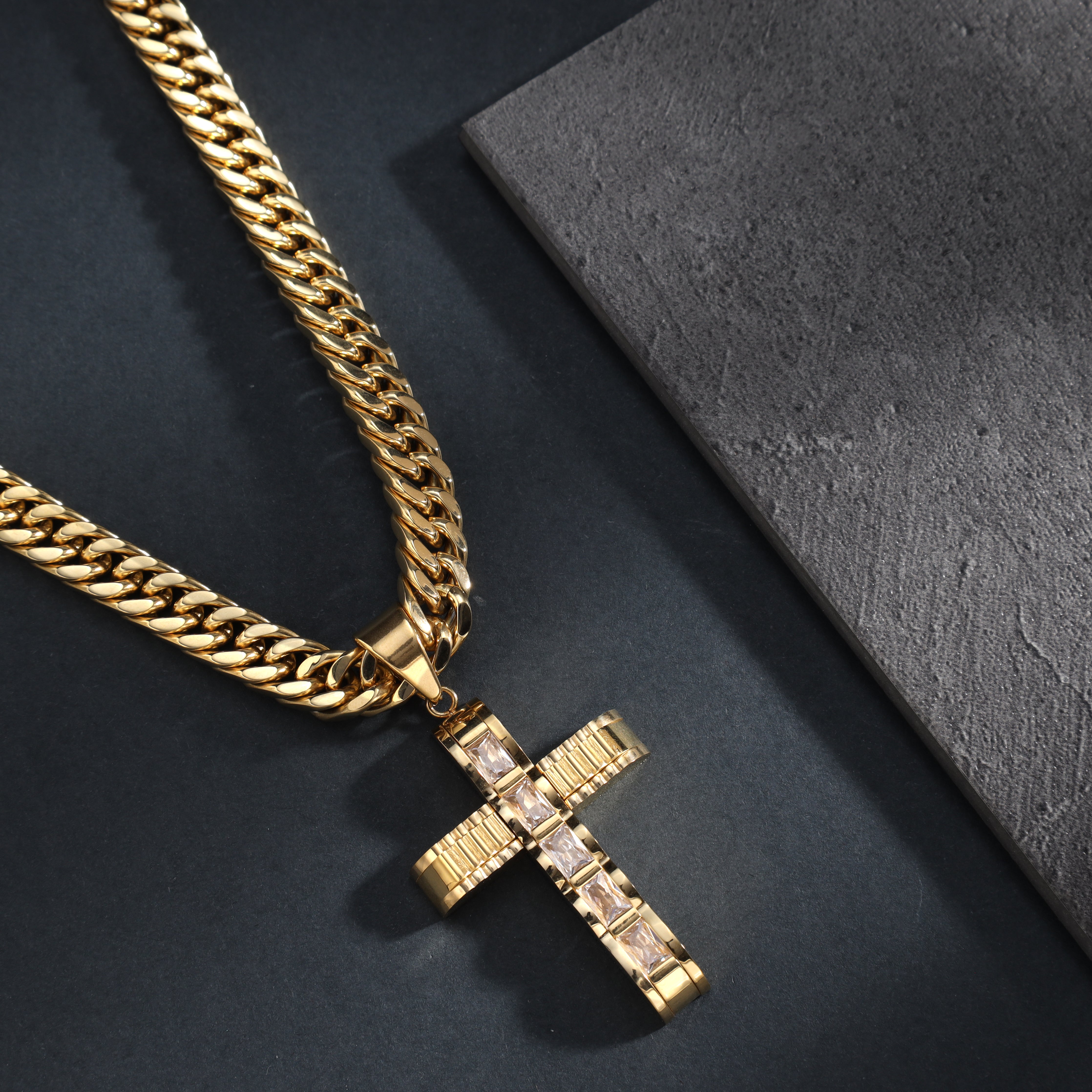 Various cross pendants made of stainless steel 14K gold plated