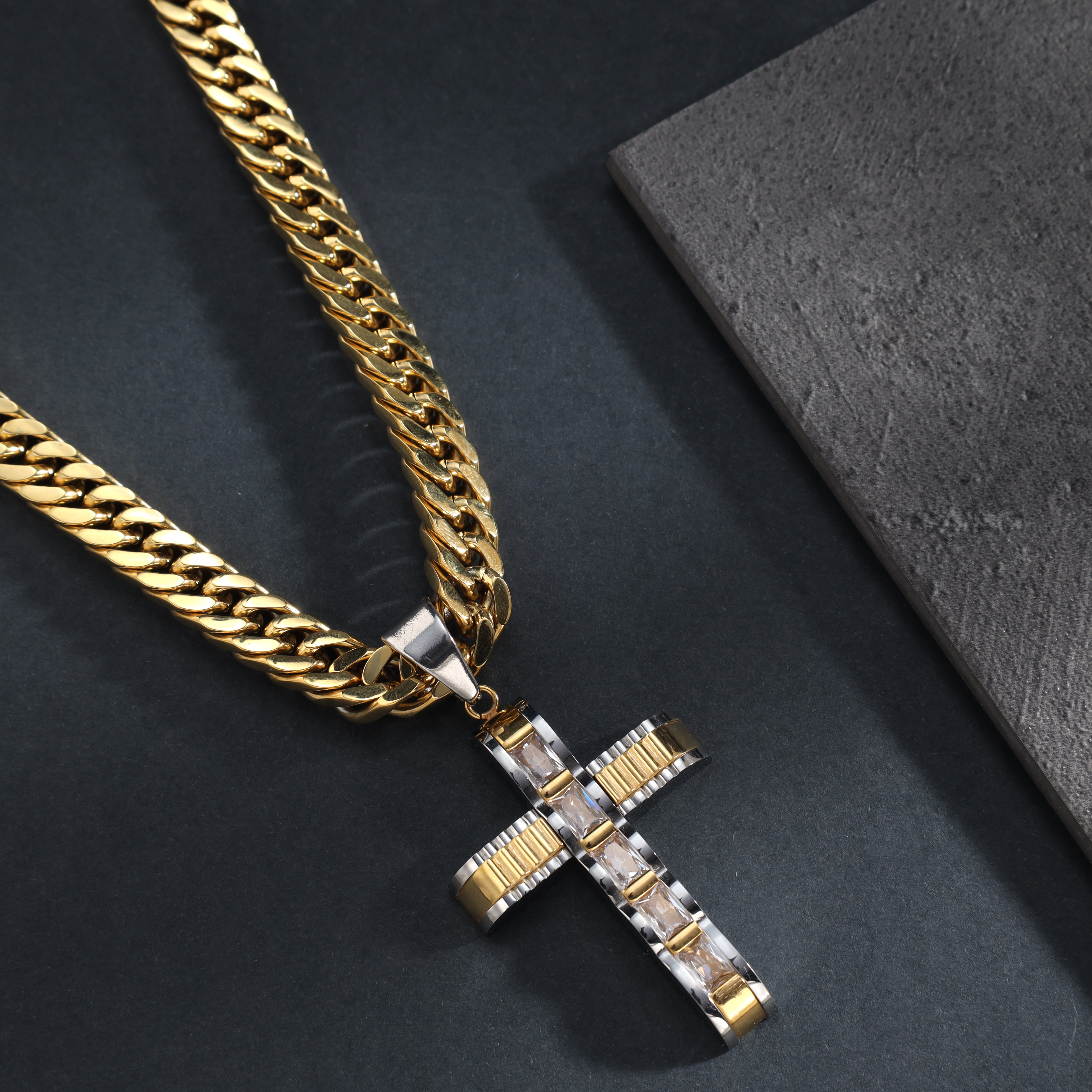 Various cross pendants made of stainless steel 14K gold plated