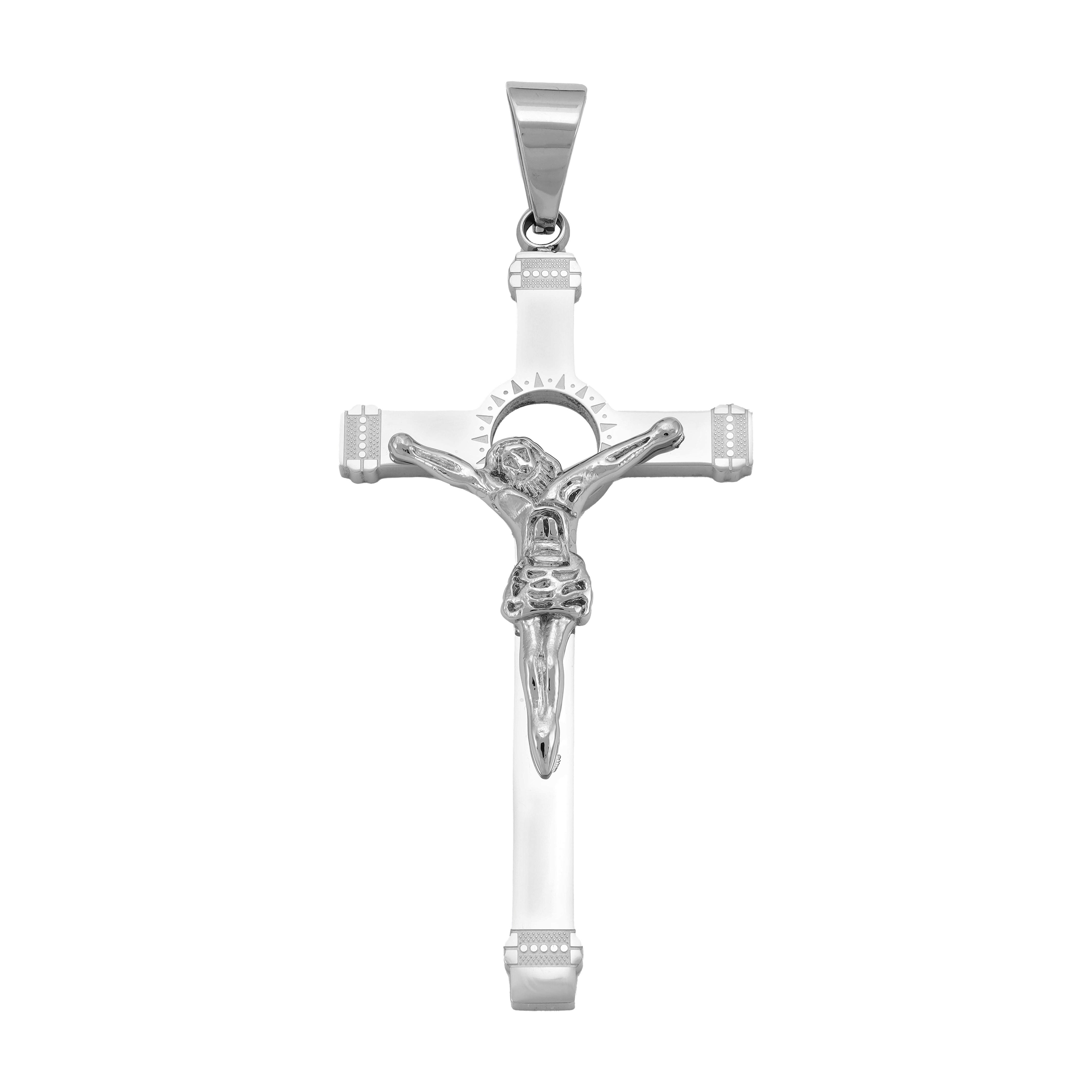 Very large pendant cross with Jesus made of stainless steel