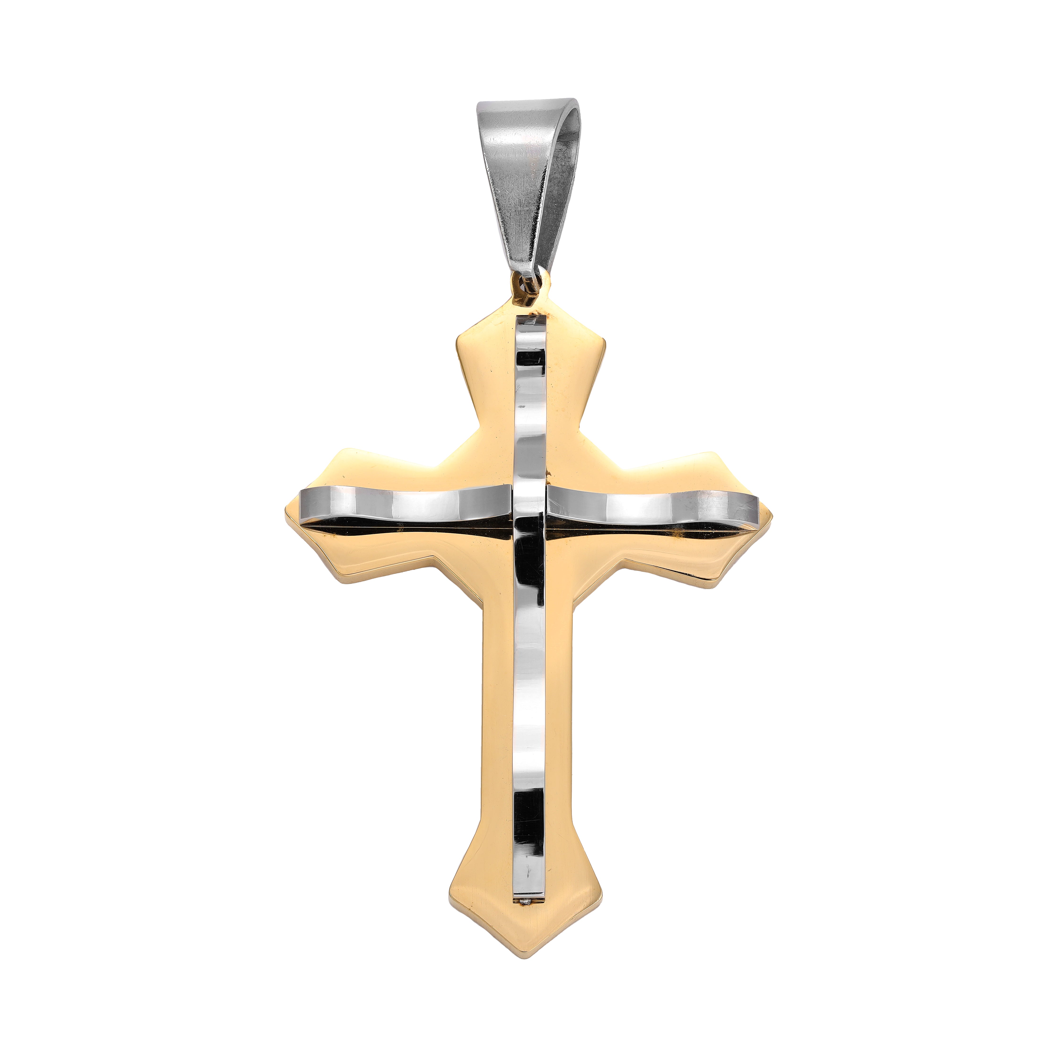 Großer Bicolor Kreuz Anhänger aus Edelstahl 14K Vergoldet