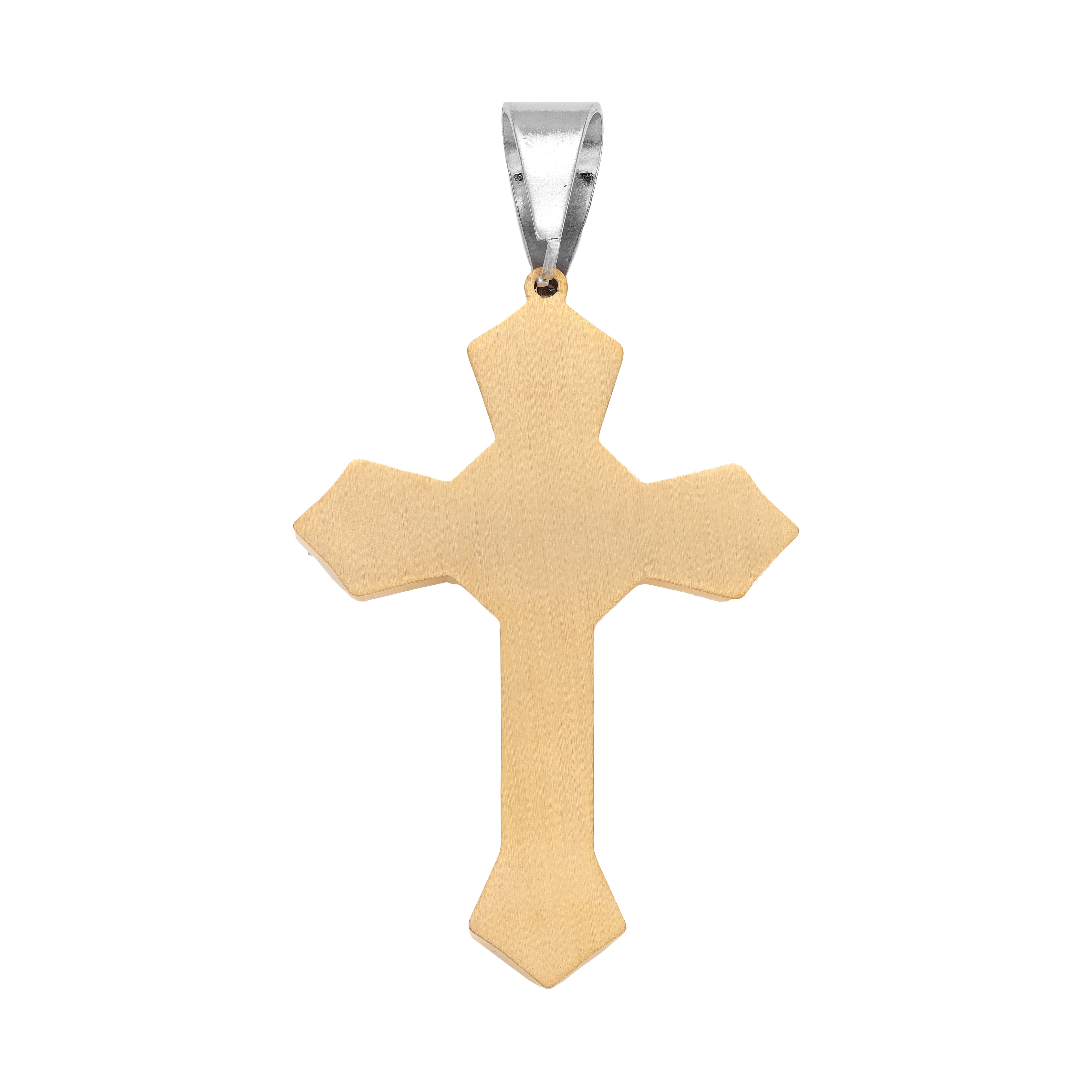 Large bicolor cross pendant made of stainless steel 14K gold plated