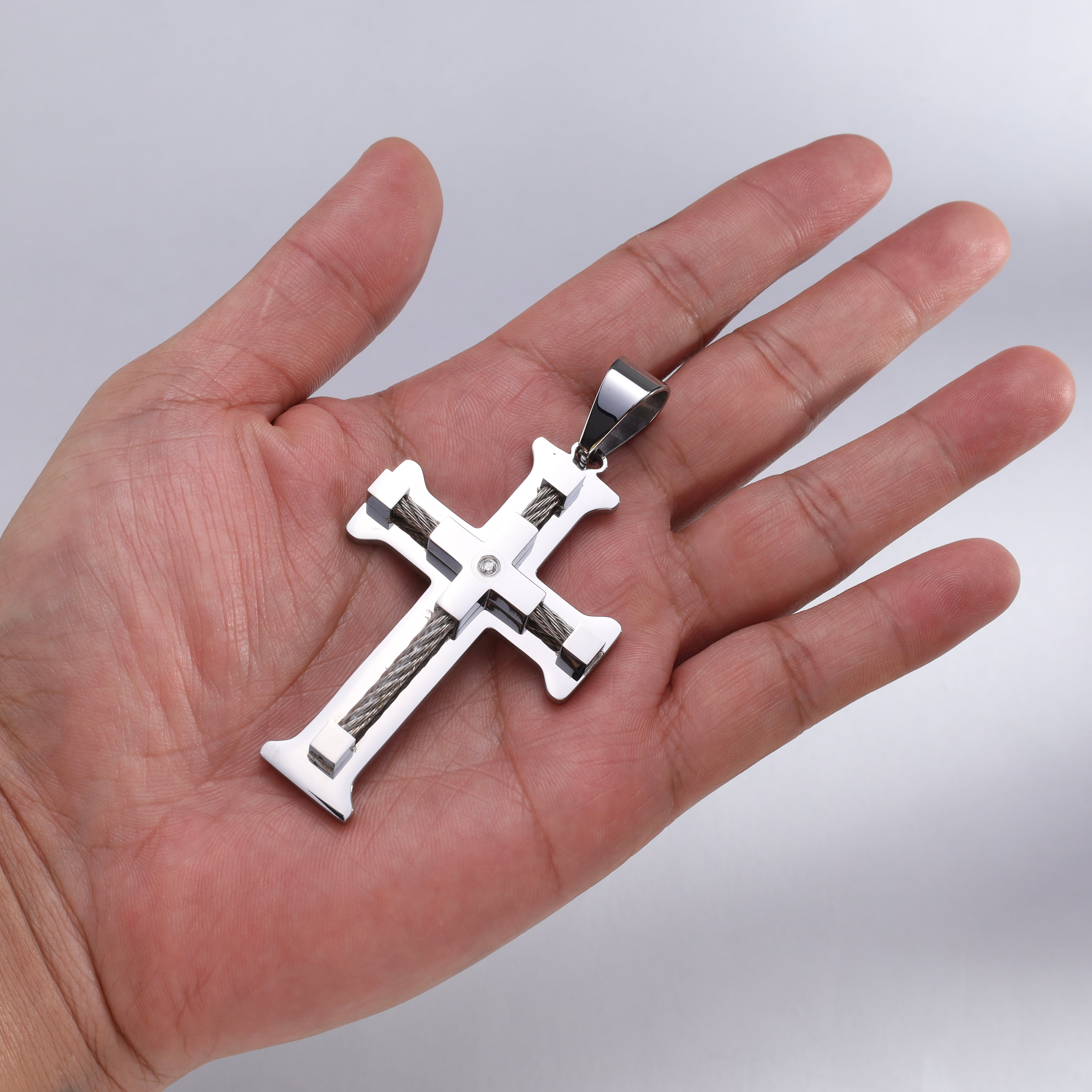 Very large cross pendant made of stainless steel