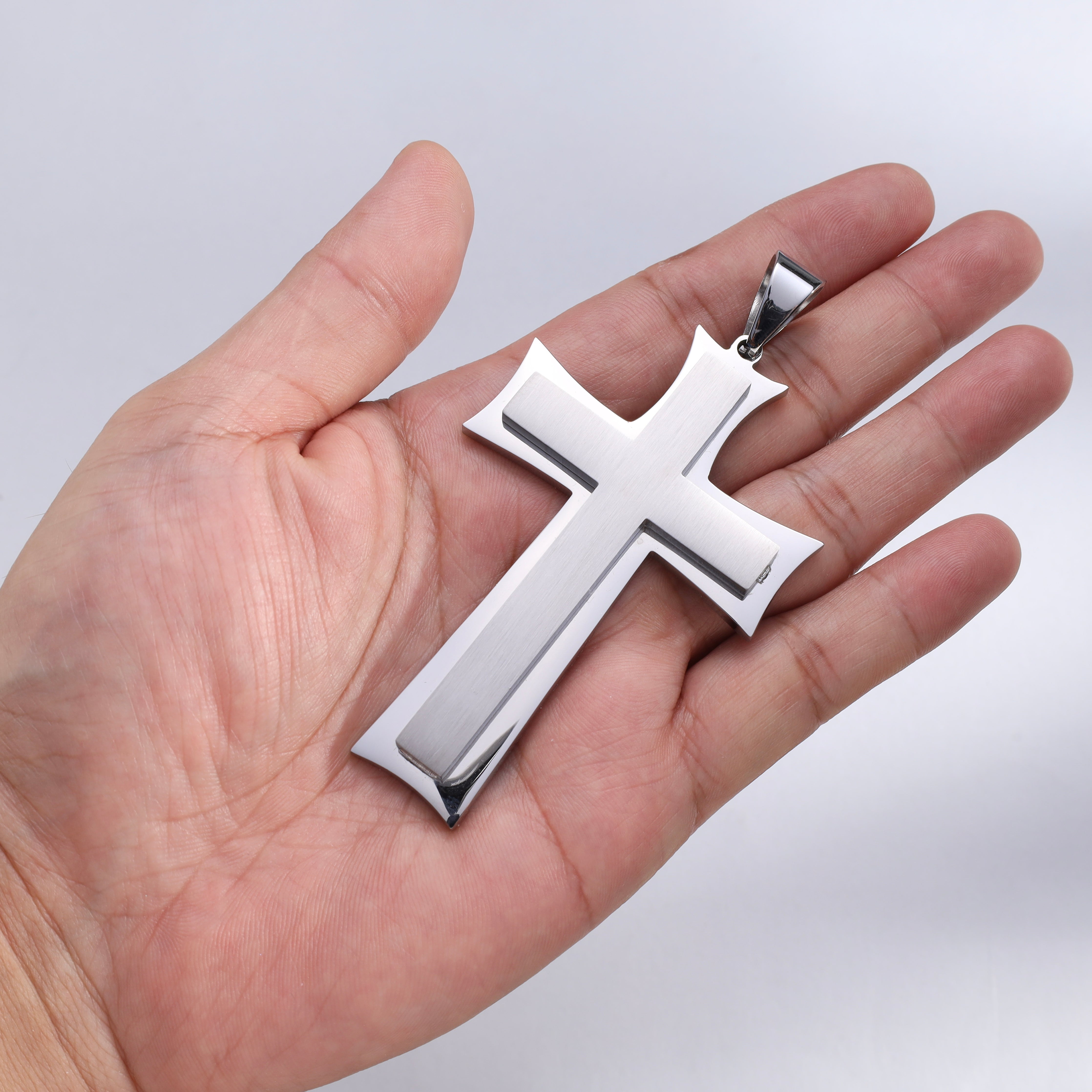 Very large cross pendant made of stainless steel