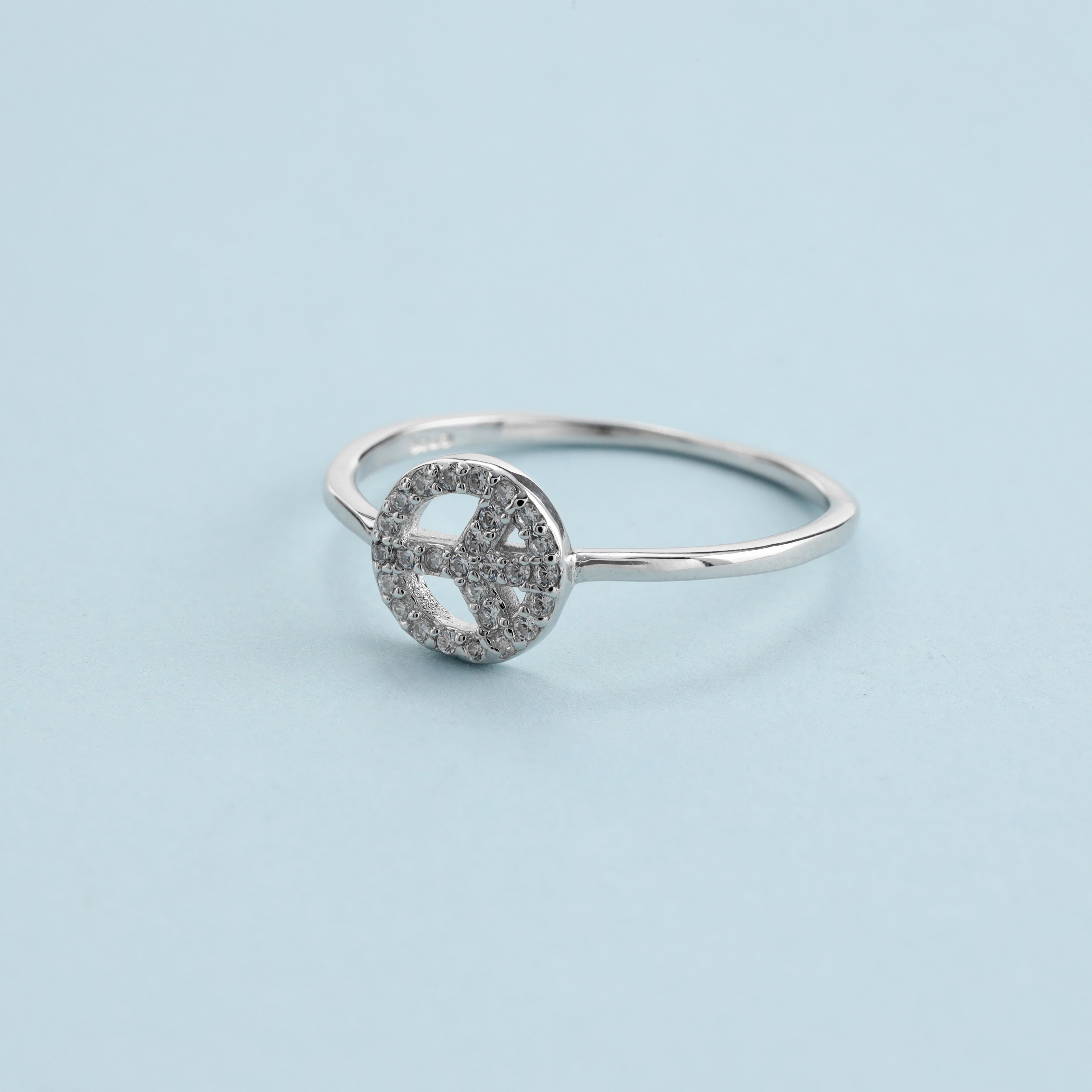 Damen Silberring Peace Motiv Zirkonia Ring Gr. 6/7/8/9 aus 925 Sterlingsilber - Taipan Schmuck