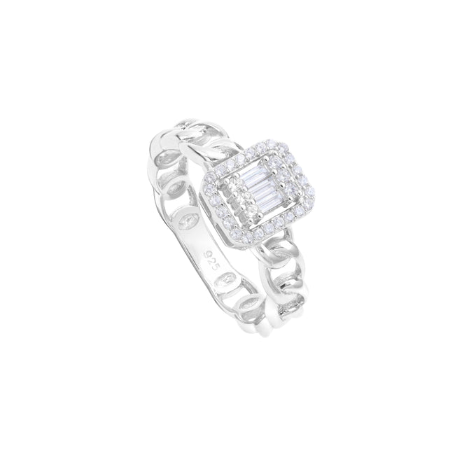 Bild von Damen Silberring Cocktailring Panzerkette Elemente Zirkonia Ring Größe 6-8 aus 925 Sterlingsilber