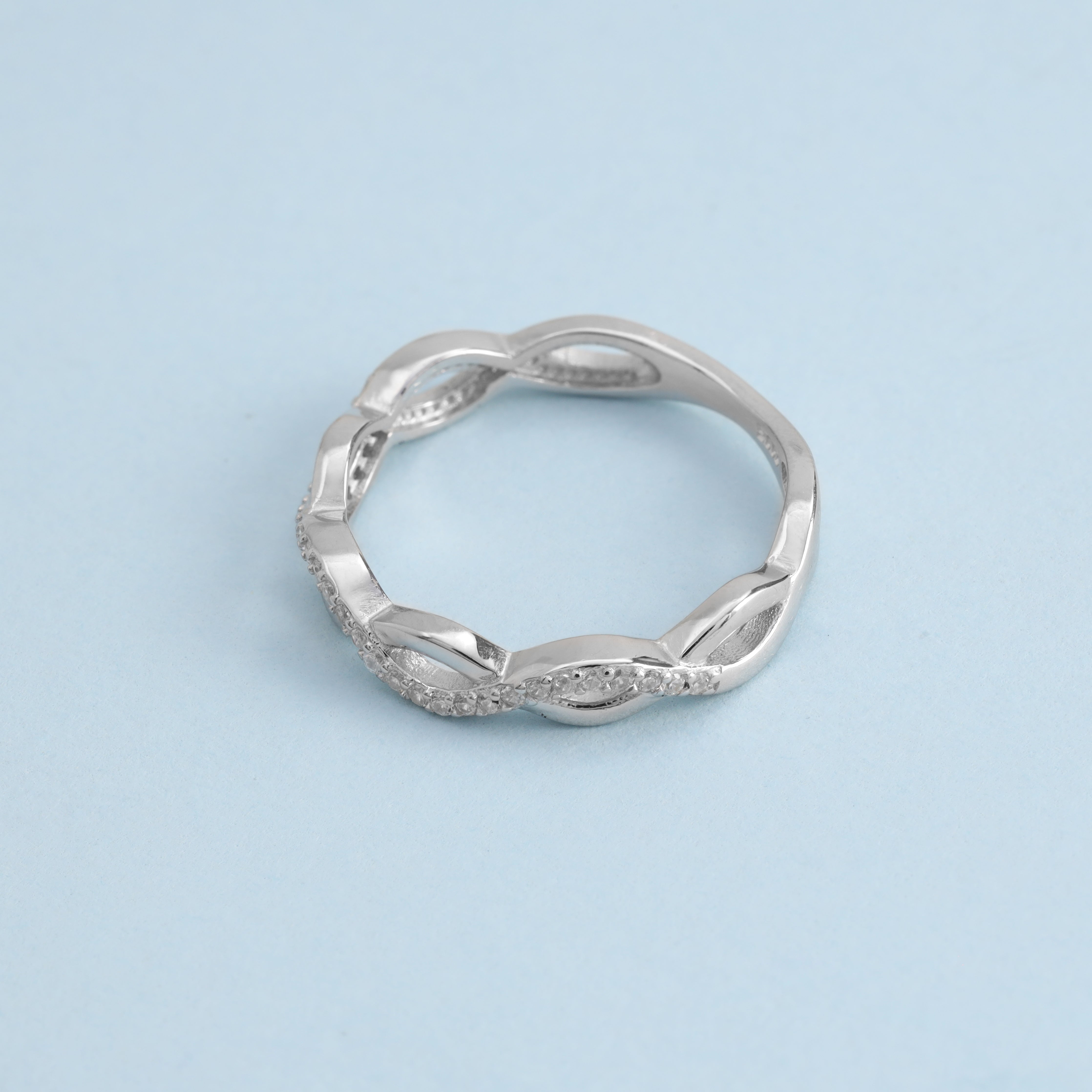 Damen Silberring gewellter Loop Zirkonia Ring Gr. 6/7/8 aus 925 Sterlingsilber - Taipan Schmuck