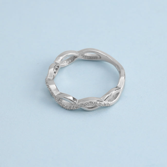 3. Bild von Damen Silberring gewellter Loop Zirkonia Ring Größe 6-8 aus 925 Sterlingsilber