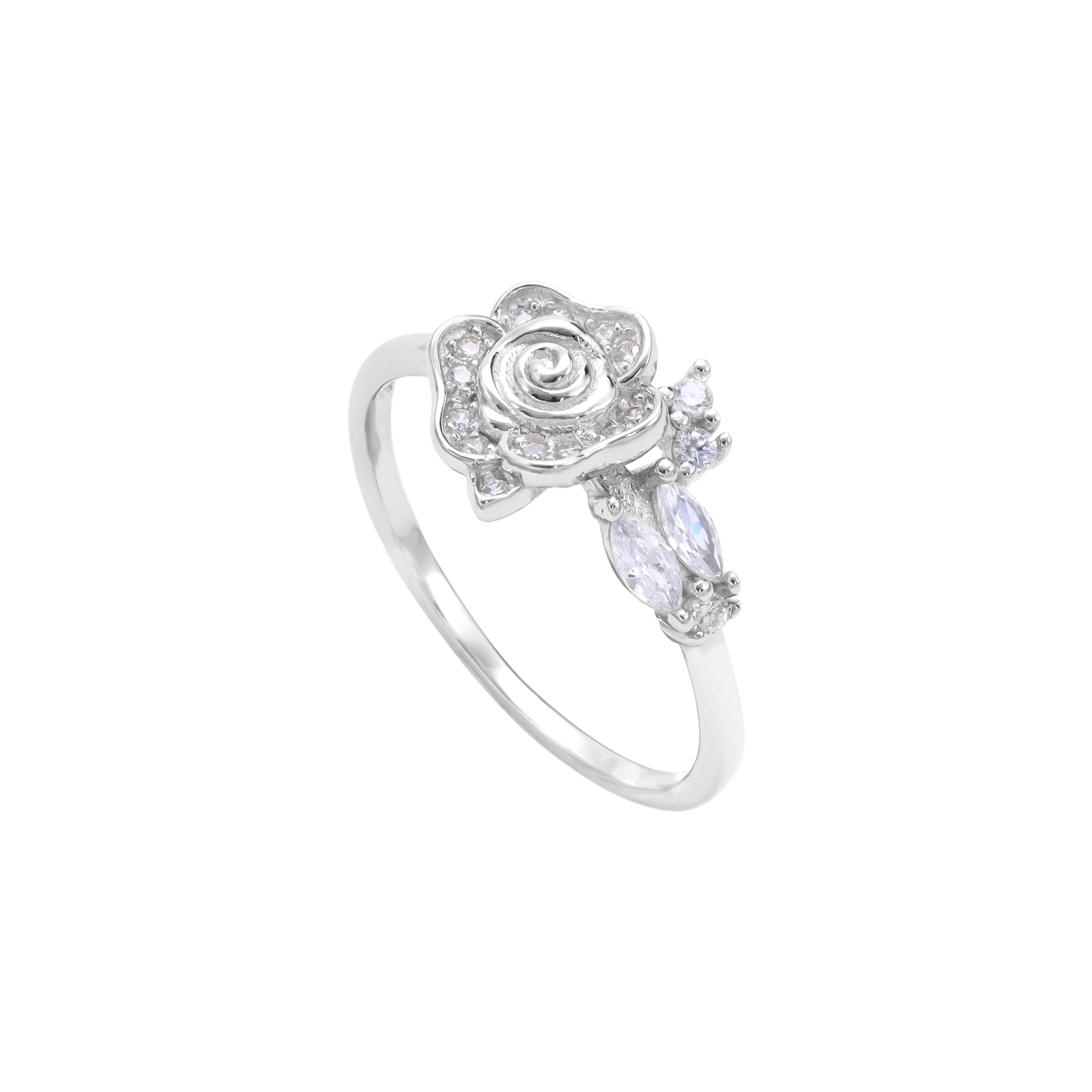 Damen Rosen Motiv Silberring Zirkonia Ring Gr. 6/7/8 aus 925 Sterlingsilber - Taipan Schmuck