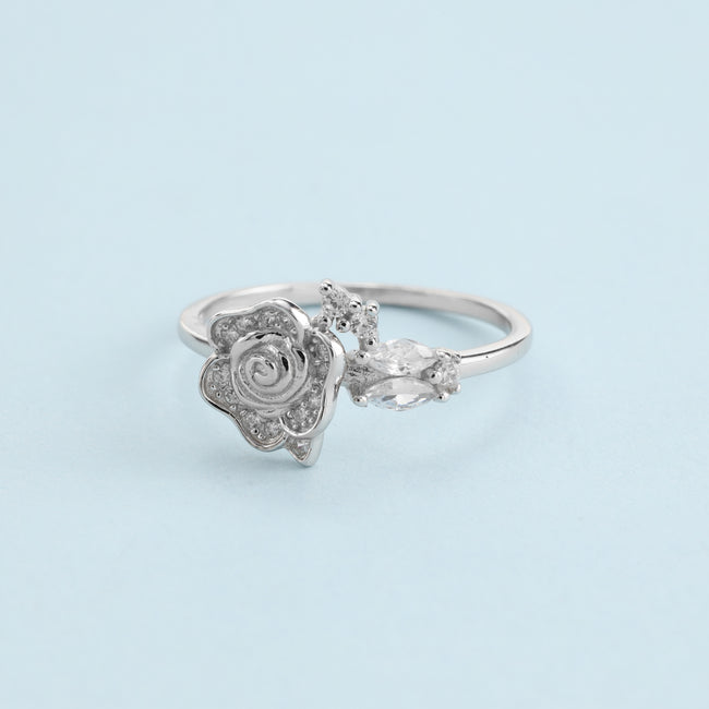 3. Bild von Damen Rosen Motiv Silberring Zirkonia Ring Größe 6-8 aus 925 Sterlingsilber