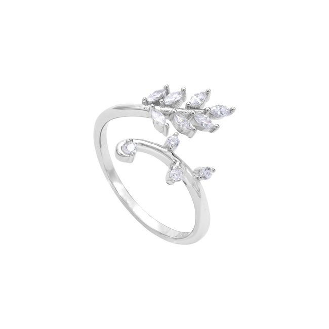 Bild von Damen Silberring Blatt Motiv Zirkonia Ring Größe 6-8 aus 925 Sterlingsilber