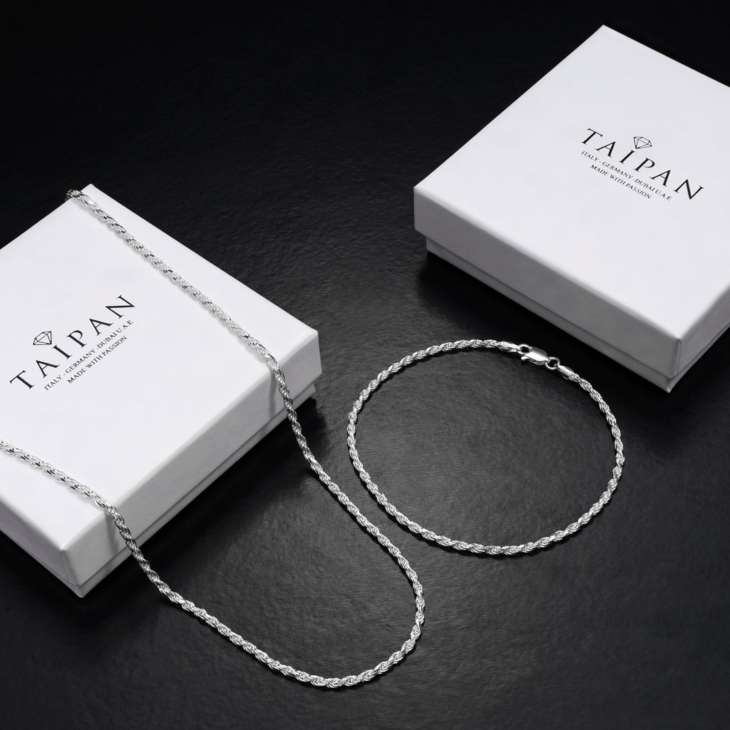 Set - 2,3mm Kordelkette Rope Chain Kette + Armband 925 Silber