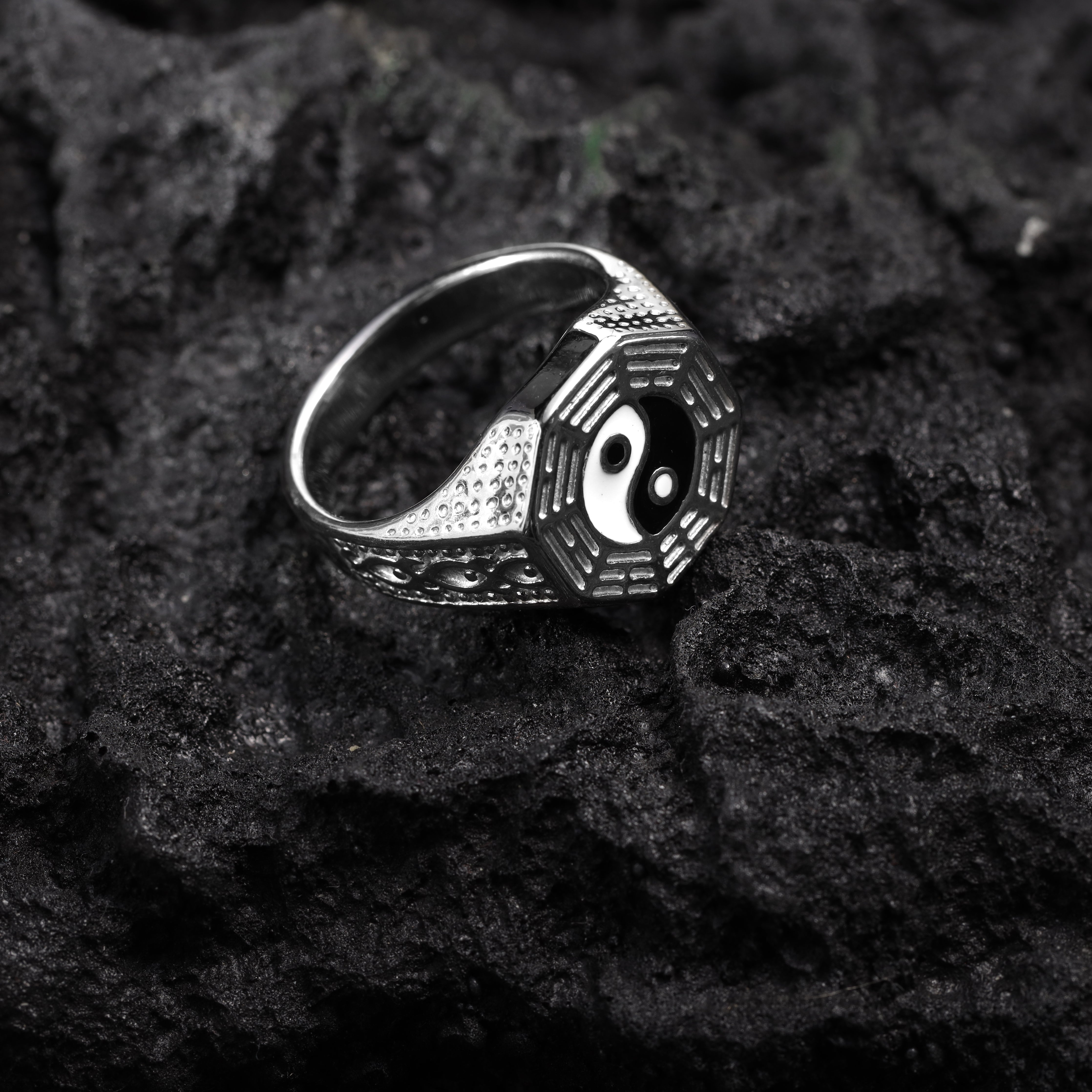 Ying Yang Herren Ring Größe 9-12 aus Edelstahl