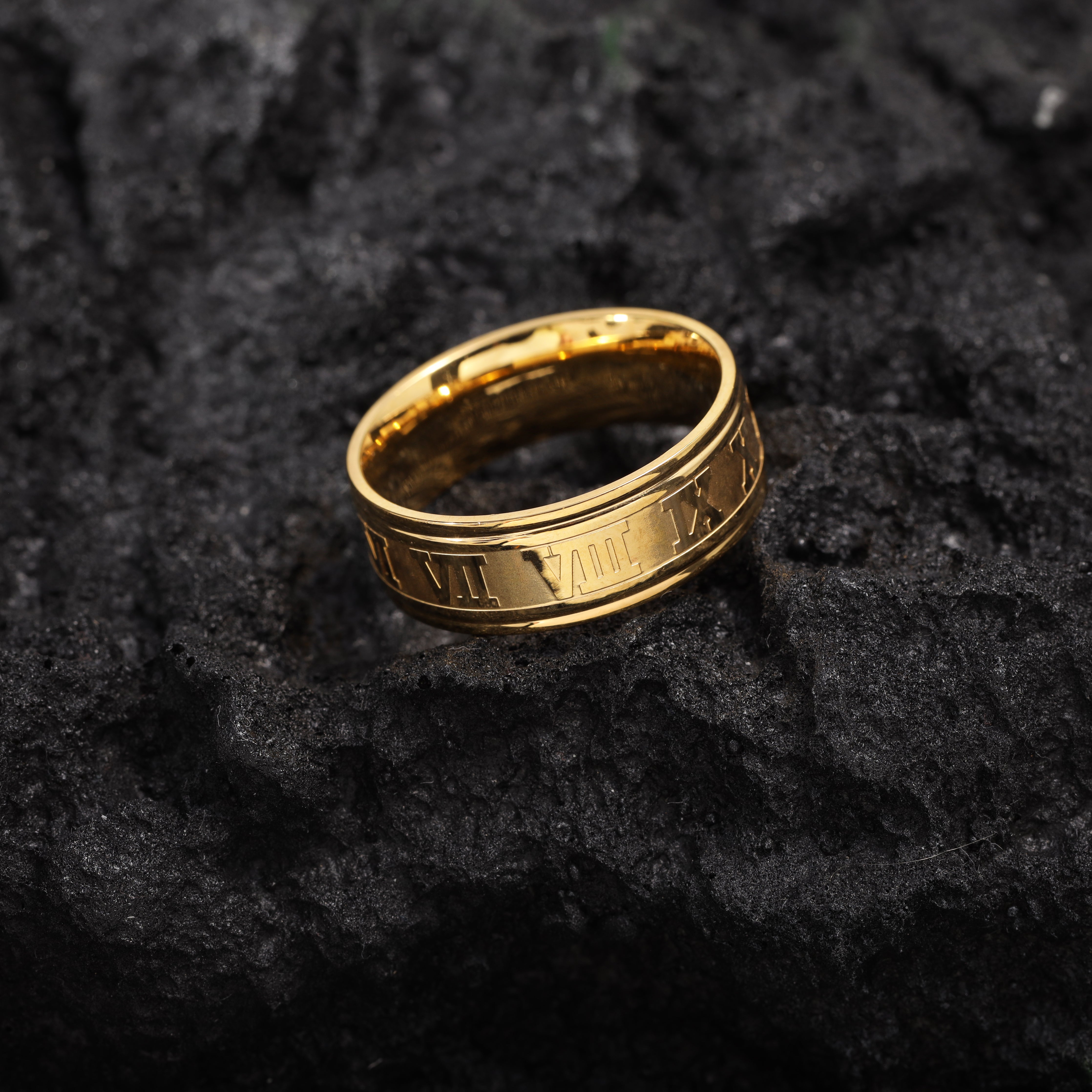 Roman men's ring size 9-12 made of stainless steel 14K gold plated