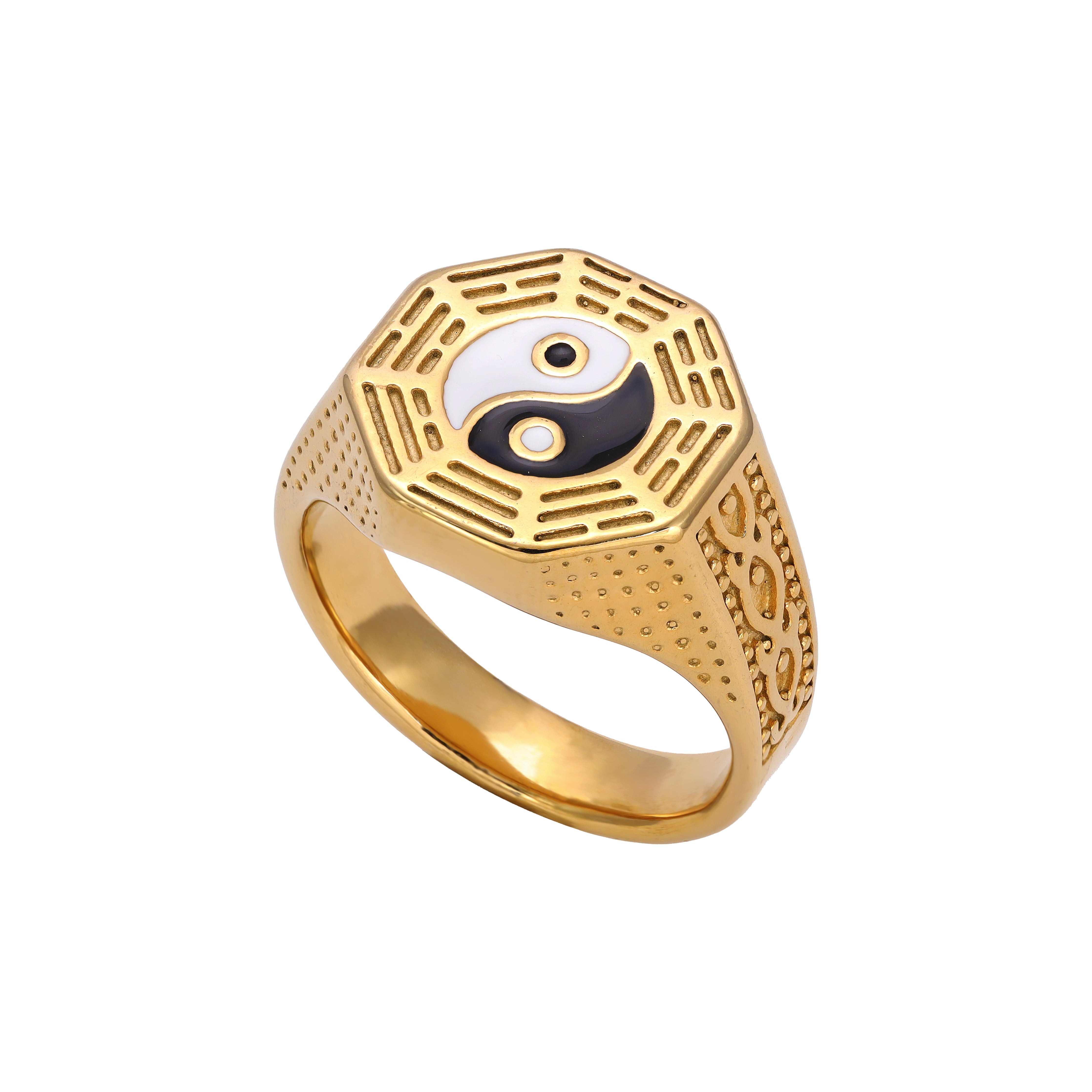 Ying Yang men's ring size 9-12 made of stainless steel 14K gold plated