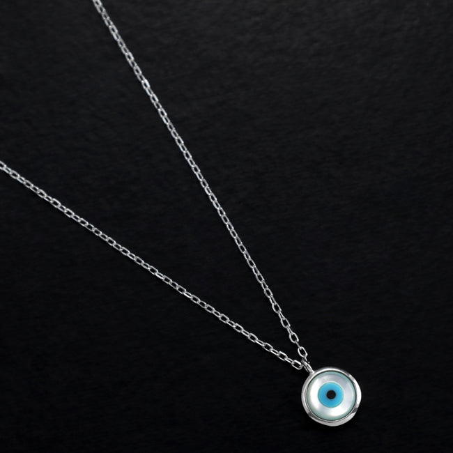 3. Bild von Damen Ankerkette mit Nazar Evil Eye Anhänger 40cm lang 925 Sterlingsilber rhodiniert