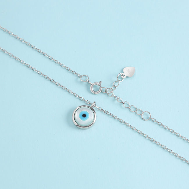 4. Bild von Damen Ankerkette mit Nazar Evil Eye Anhänger 40cm lang 925 Sterlingsilber rhodiniert