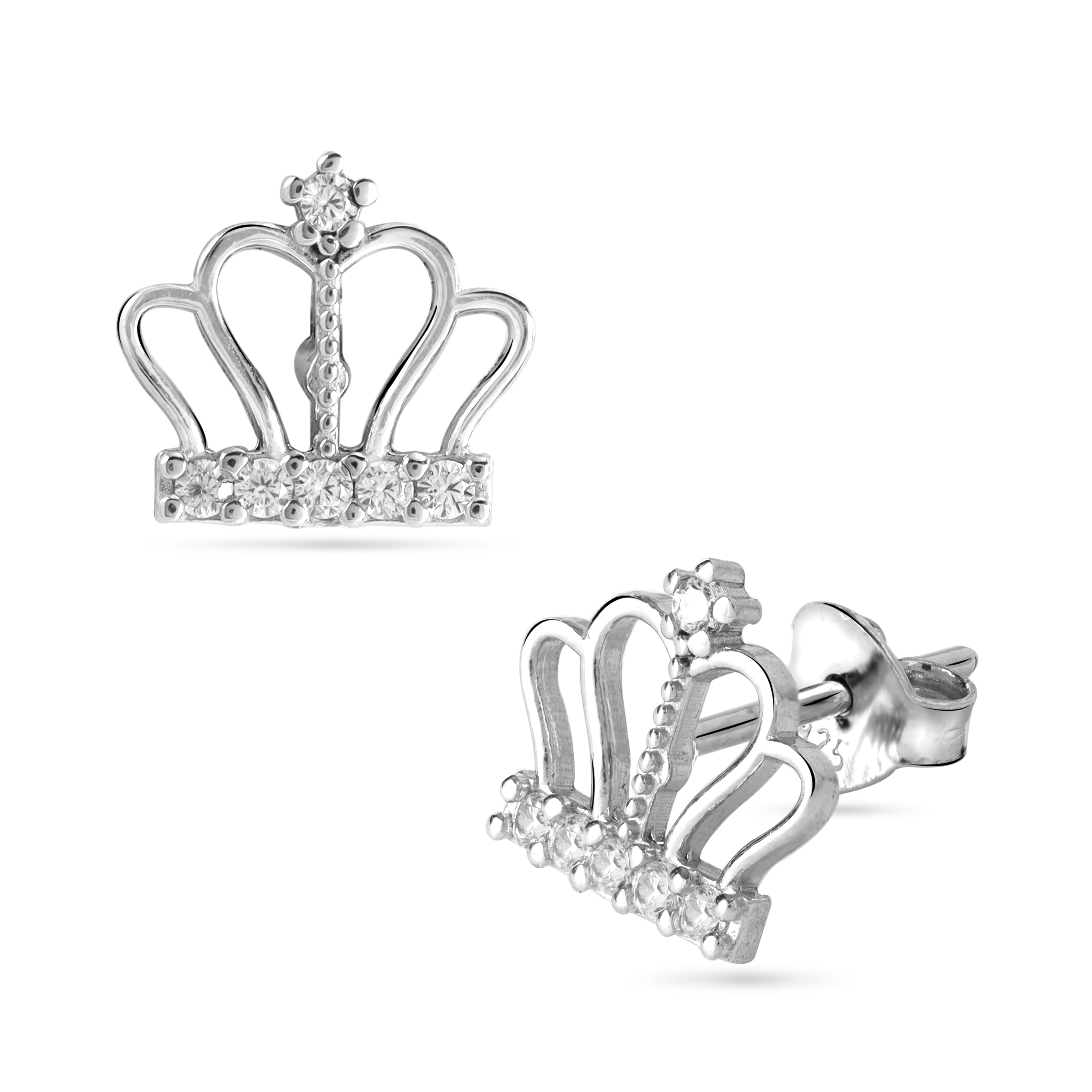 Damen Queen Krone Königin Ohrstecker Zirkonia Ohrringe Crown aus 925 Sterlingsilber - Taipan Schmuck
