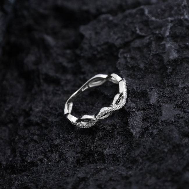 2. Bild von Damen Silberring gewellter Loop Zirkonia Ring Größe 6-8 aus 925 Sterlingsilber
