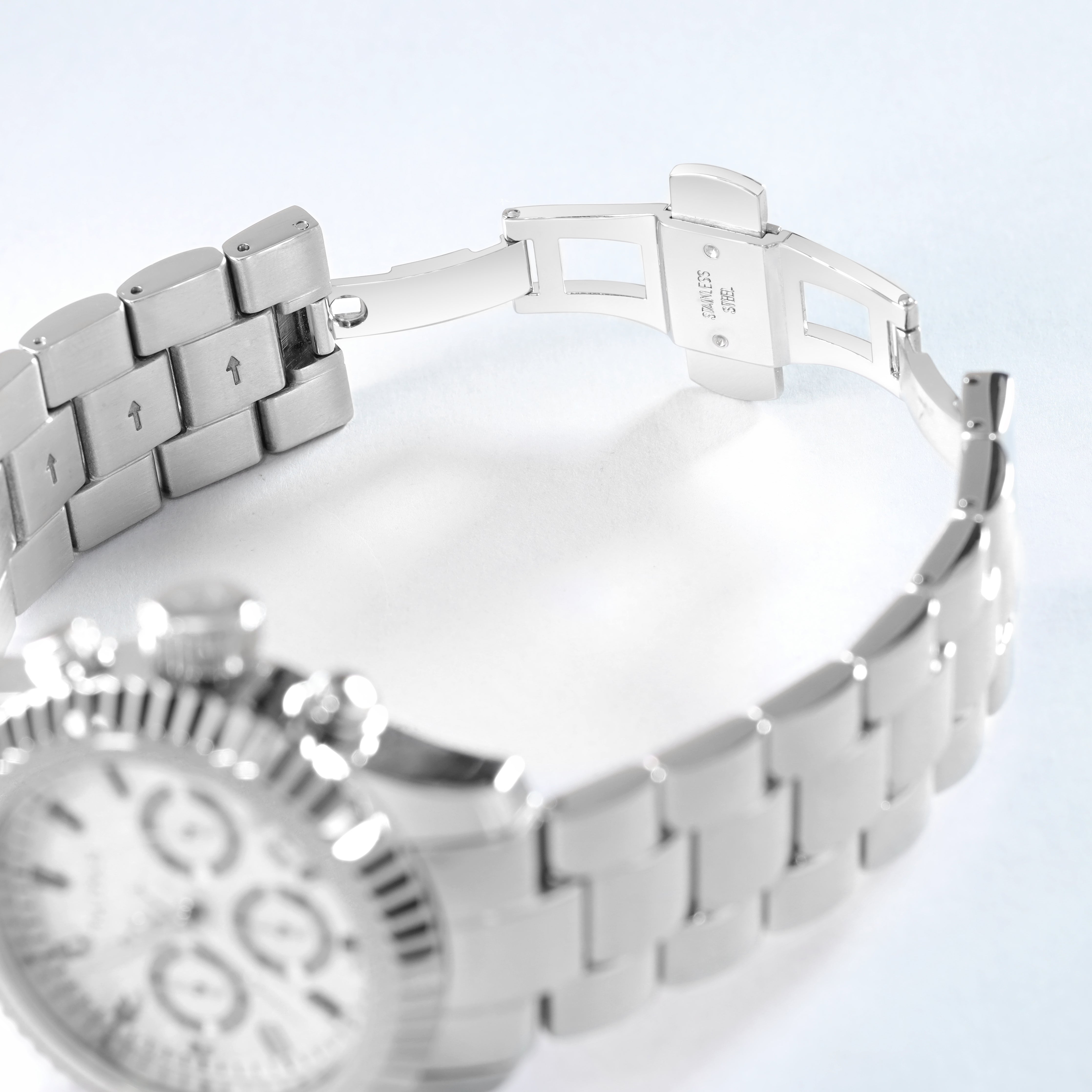 Armbanduhr Chronograph SILVER mit 3 Lünetten iced out, geriffelt, plain - Taipan Schmuck