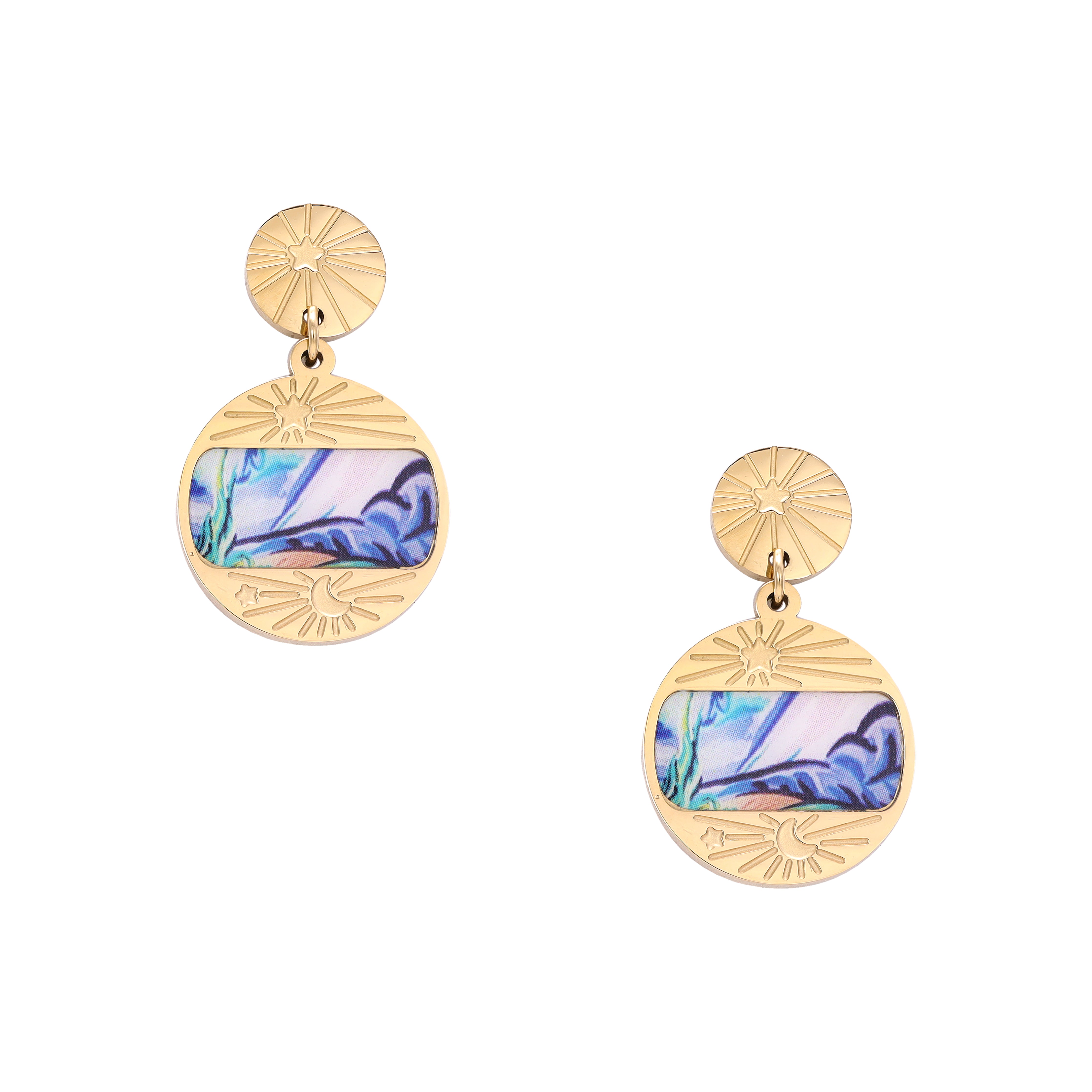 Women's Stars &amp; Moon Earrings made of Stainless Steel 18K Gold Plated