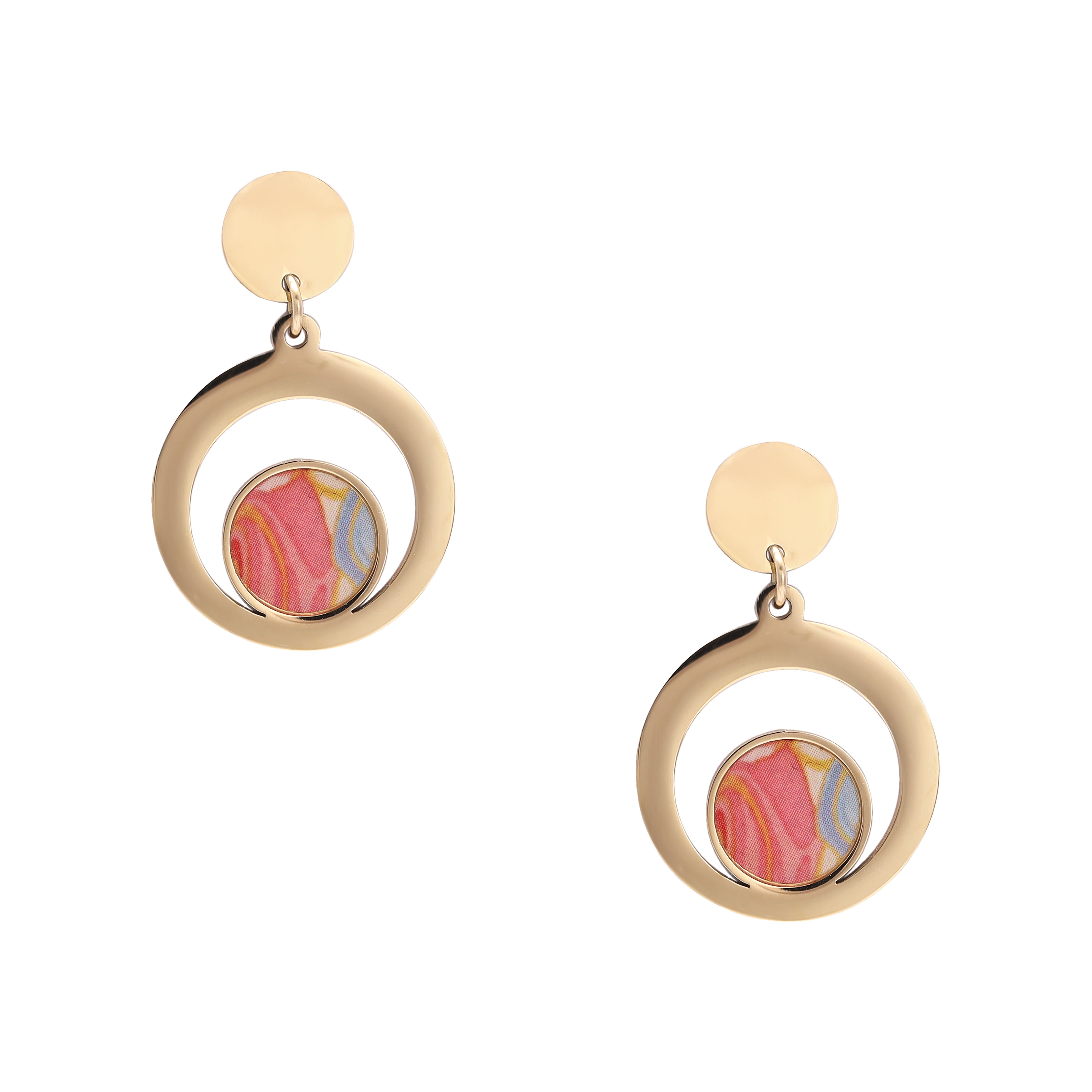 Women's round earrings made of stainless steel 18K gold-plated