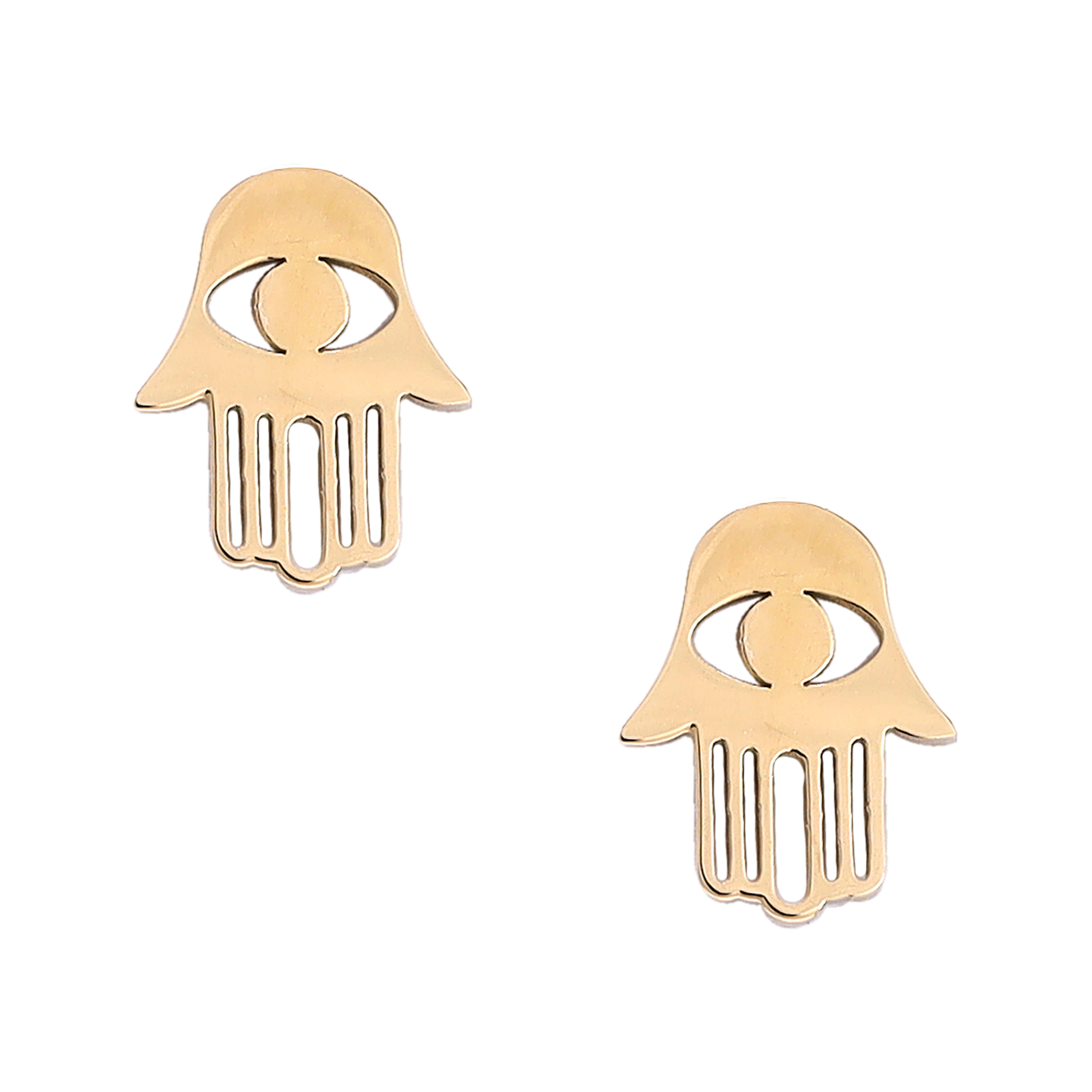 Women's Hand of Fatima Hamza Earrings Studs Made of Stainless Steel 18K Gold Plated