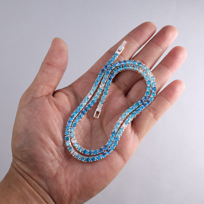 4. Bild von 4mm Tennis Chain Kette Farbverlauf blau - 925 Sterling Silber