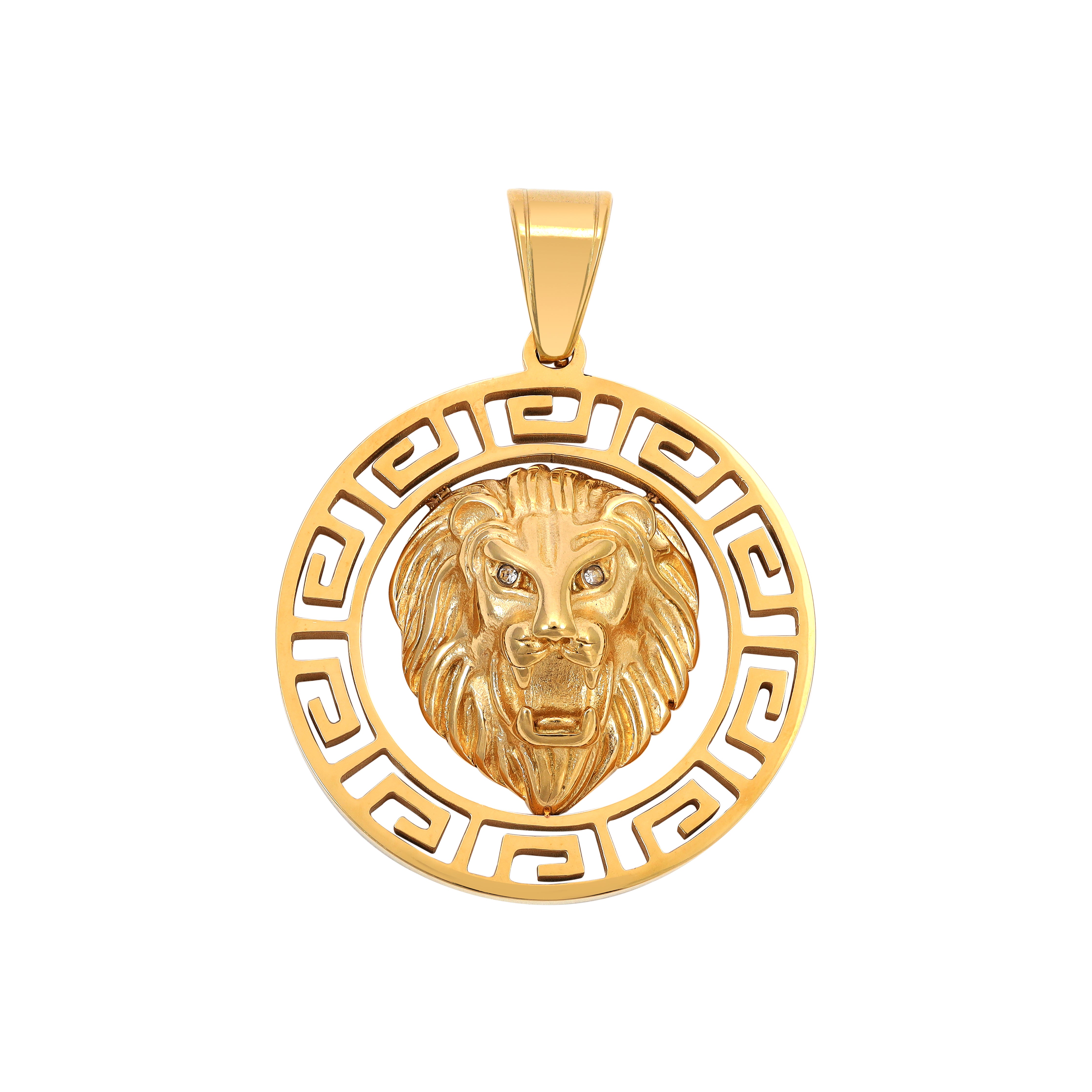 Lion with Greek Design pendant made of stainless steel 18K gold plated