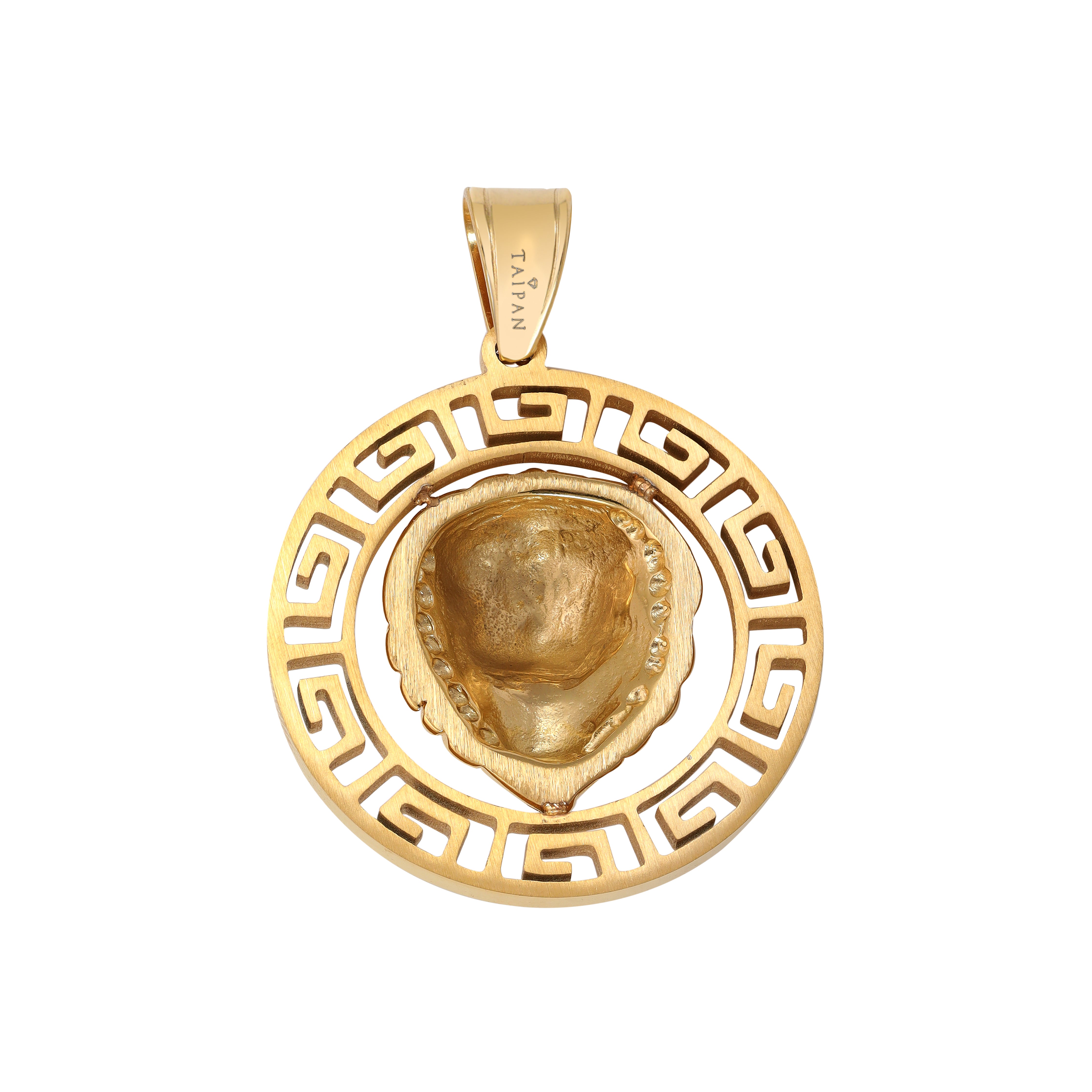 Lion with Greek Design pendant made of stainless steel 18K gold plated