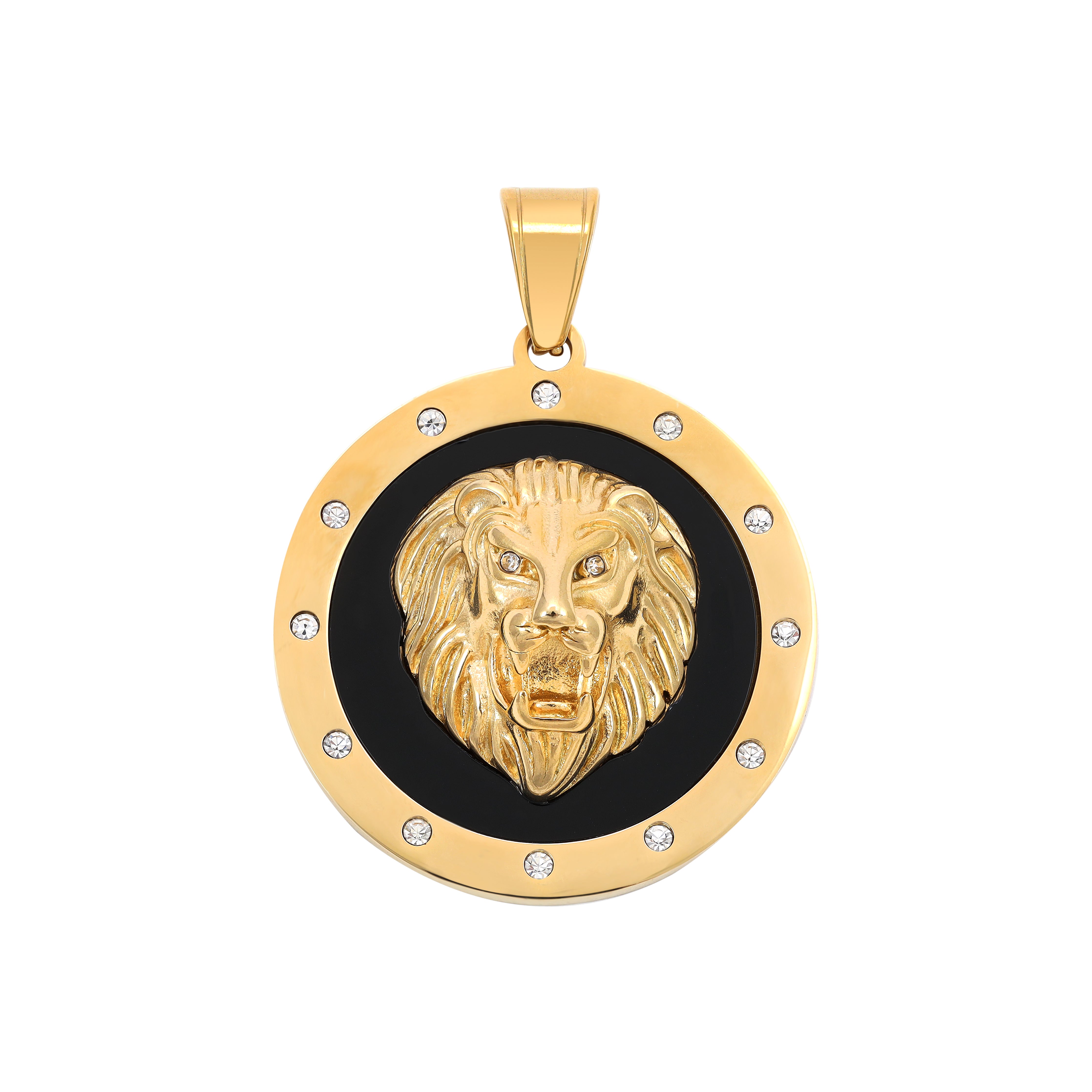 Iced Out Style Lion Pendant Made of Stainless Steel 18K Gold Plated