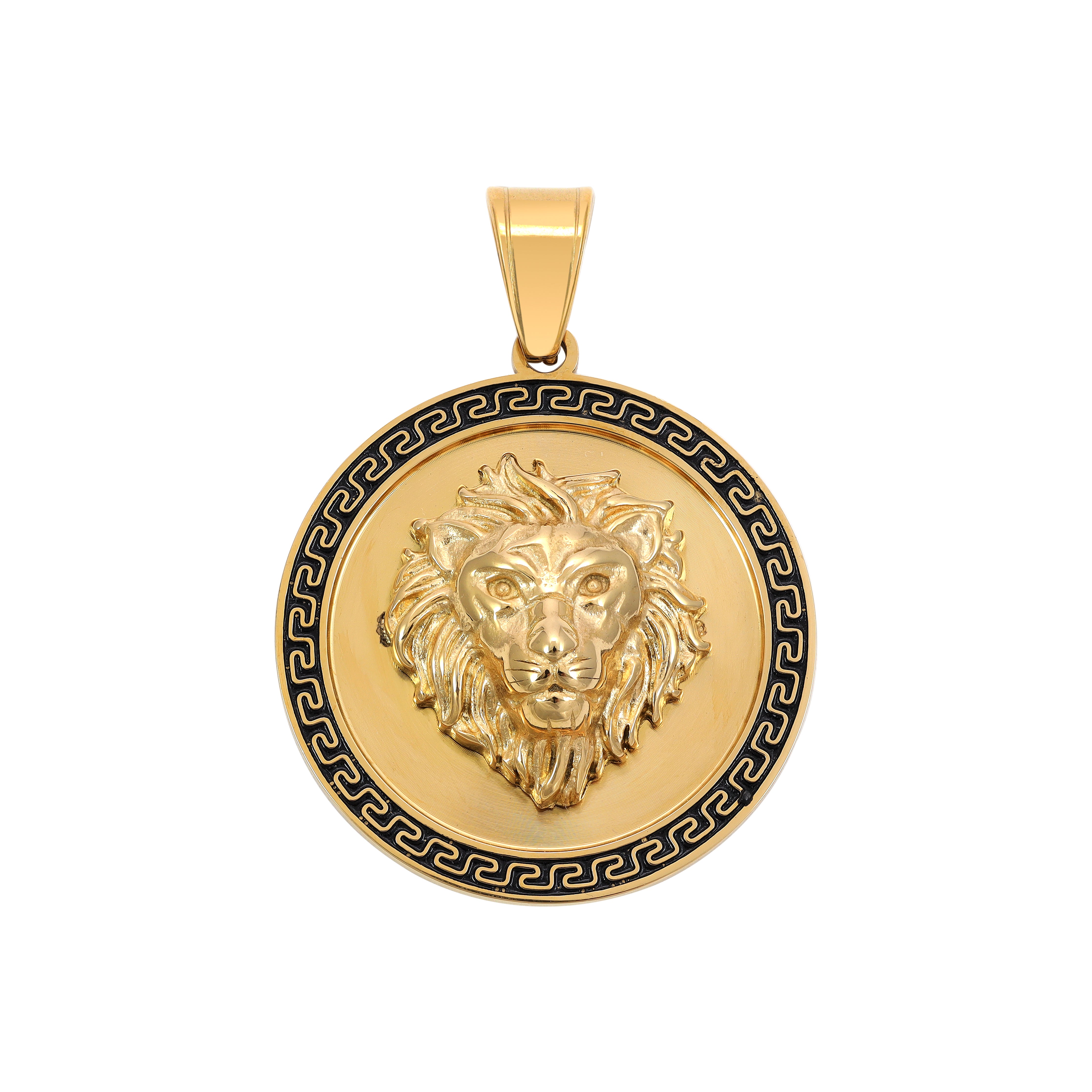 Lion with Greek Design pendant made of stainless steel 18K gold plated