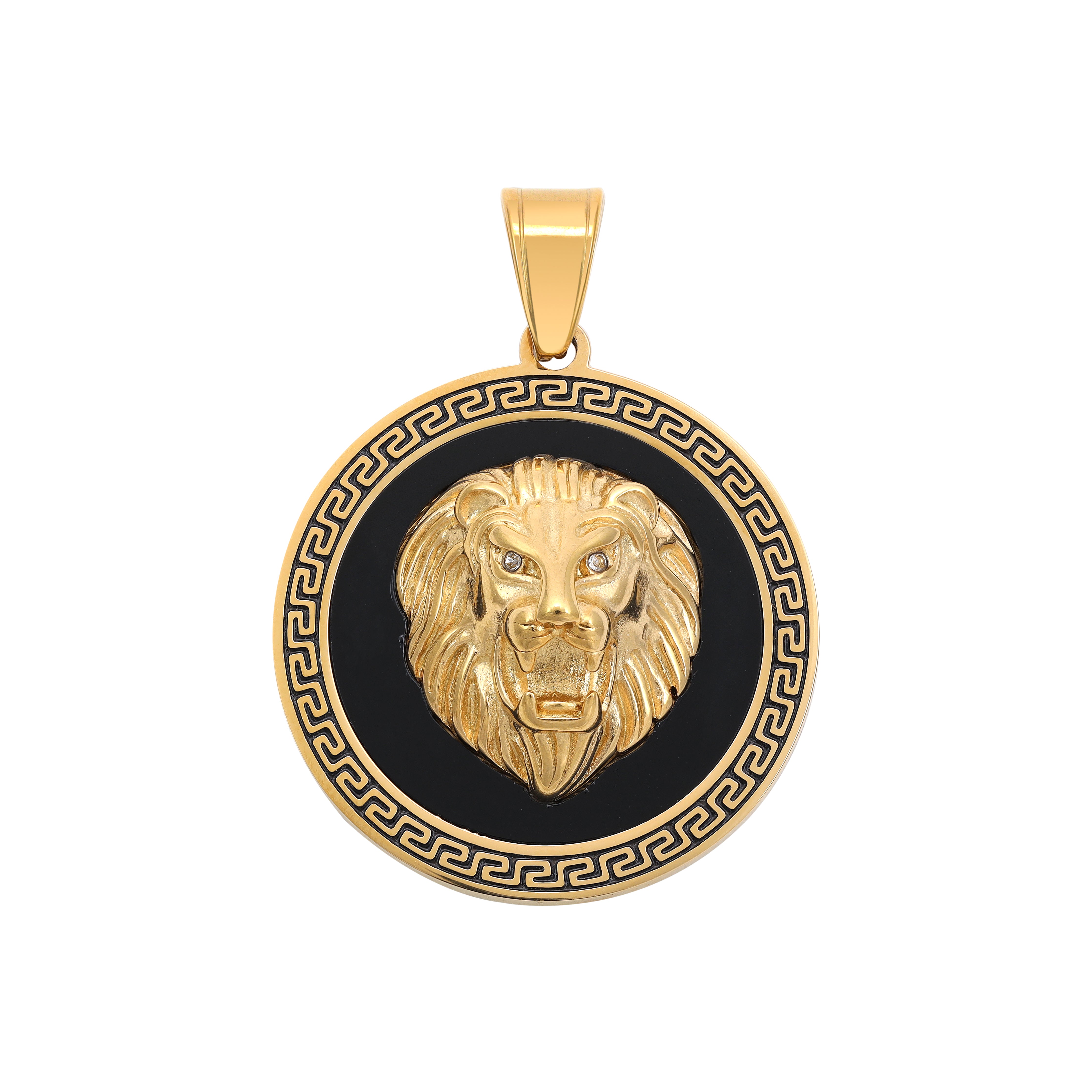 Lion with Greek Design pendant made of stainless steel 18K gold plated