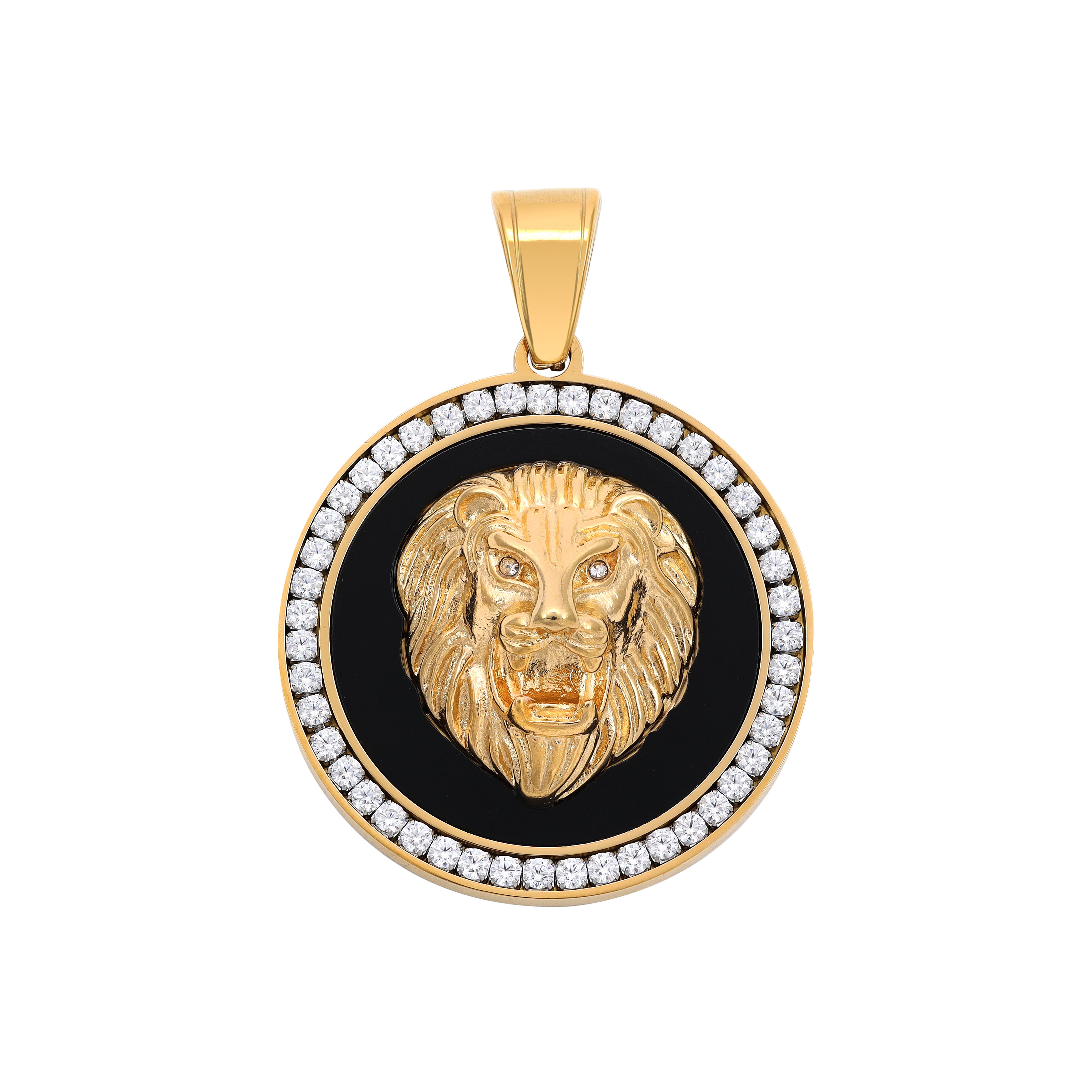 Iced Out Style Lion Pendant Made of Stainless Steel 18K Gold Plated