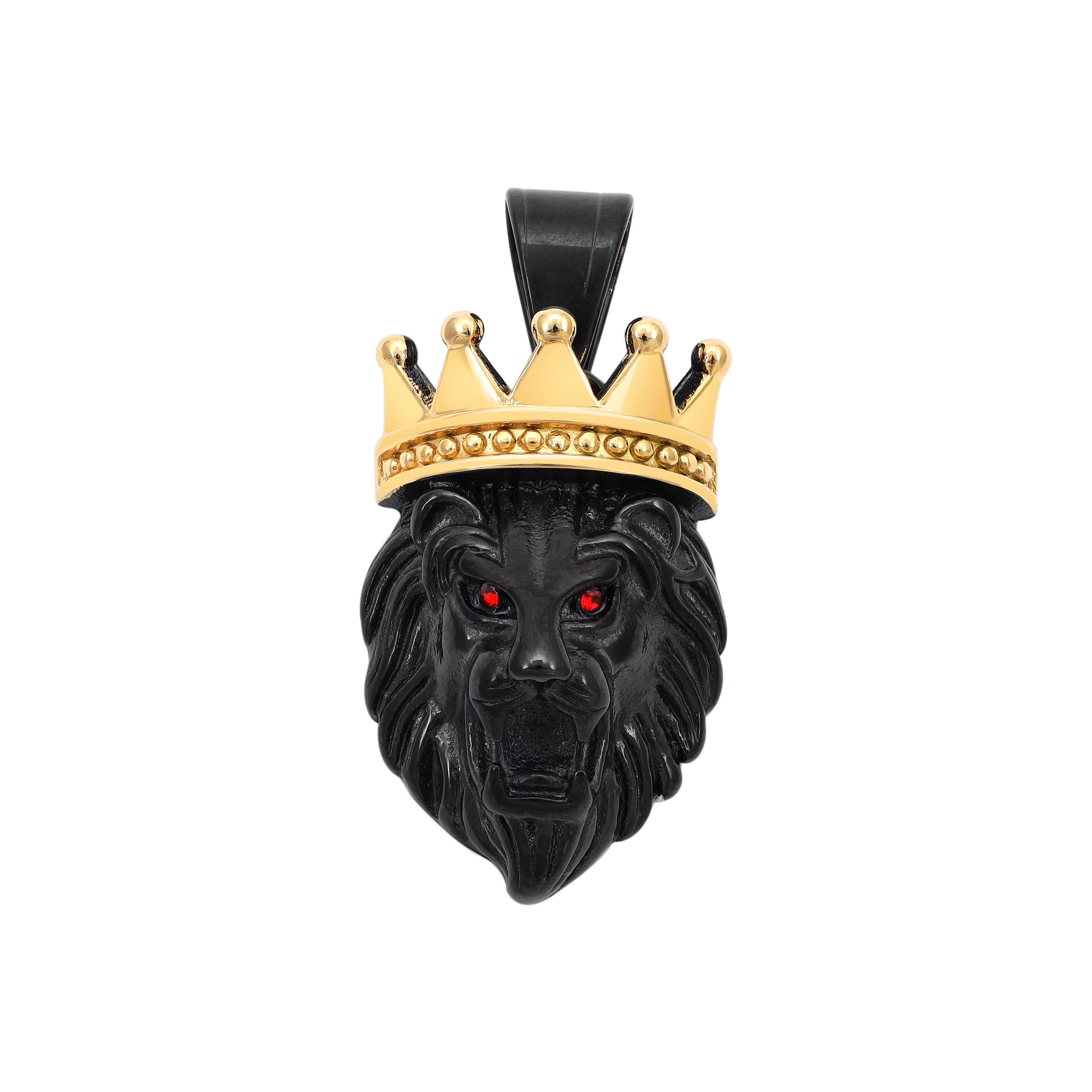 Black Lion with Golden Crown Pendant made of Stainless Steel 18K Gold Plated