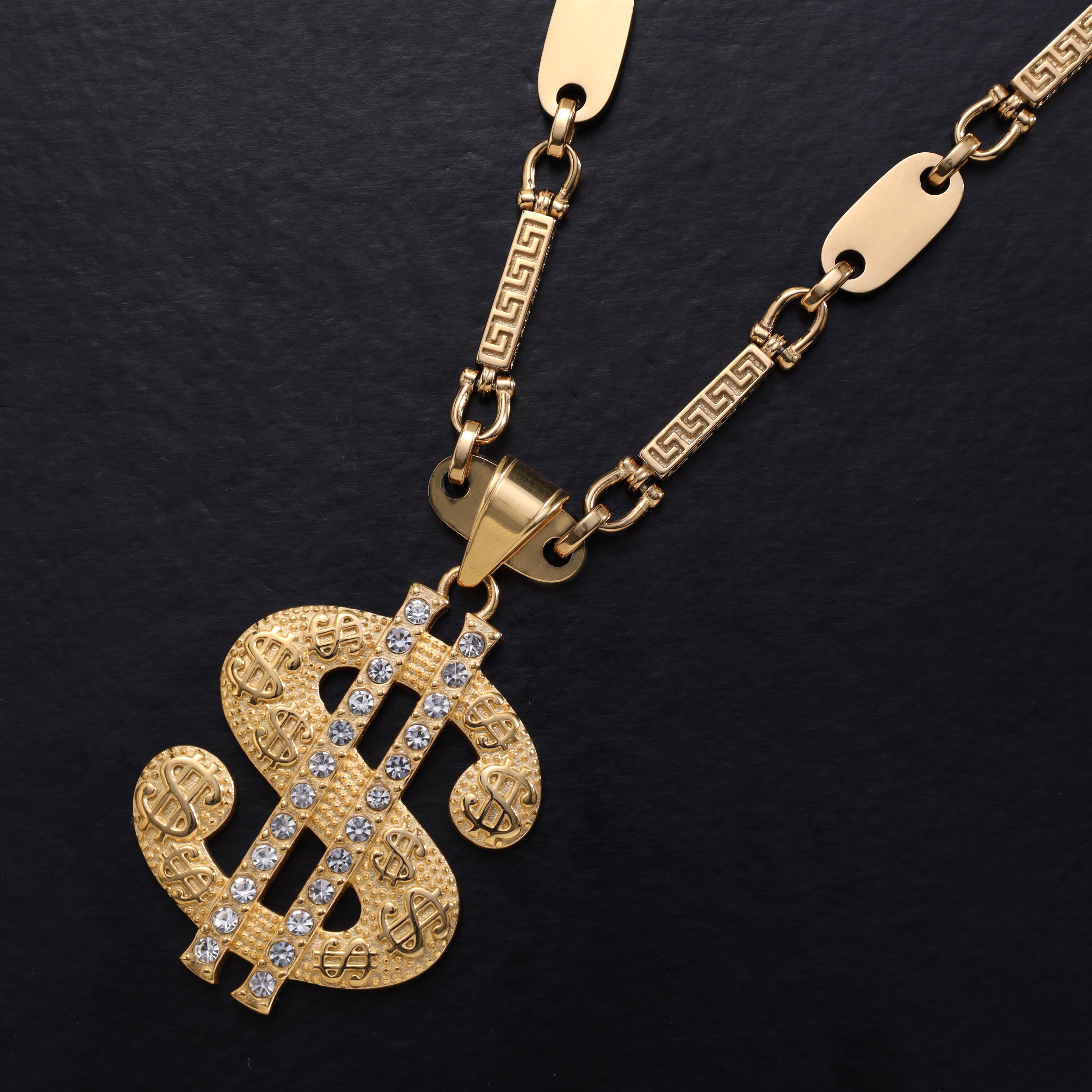 Iced Out Style Dollar Pendant Made of Stainless Steel 18K Gold Plated