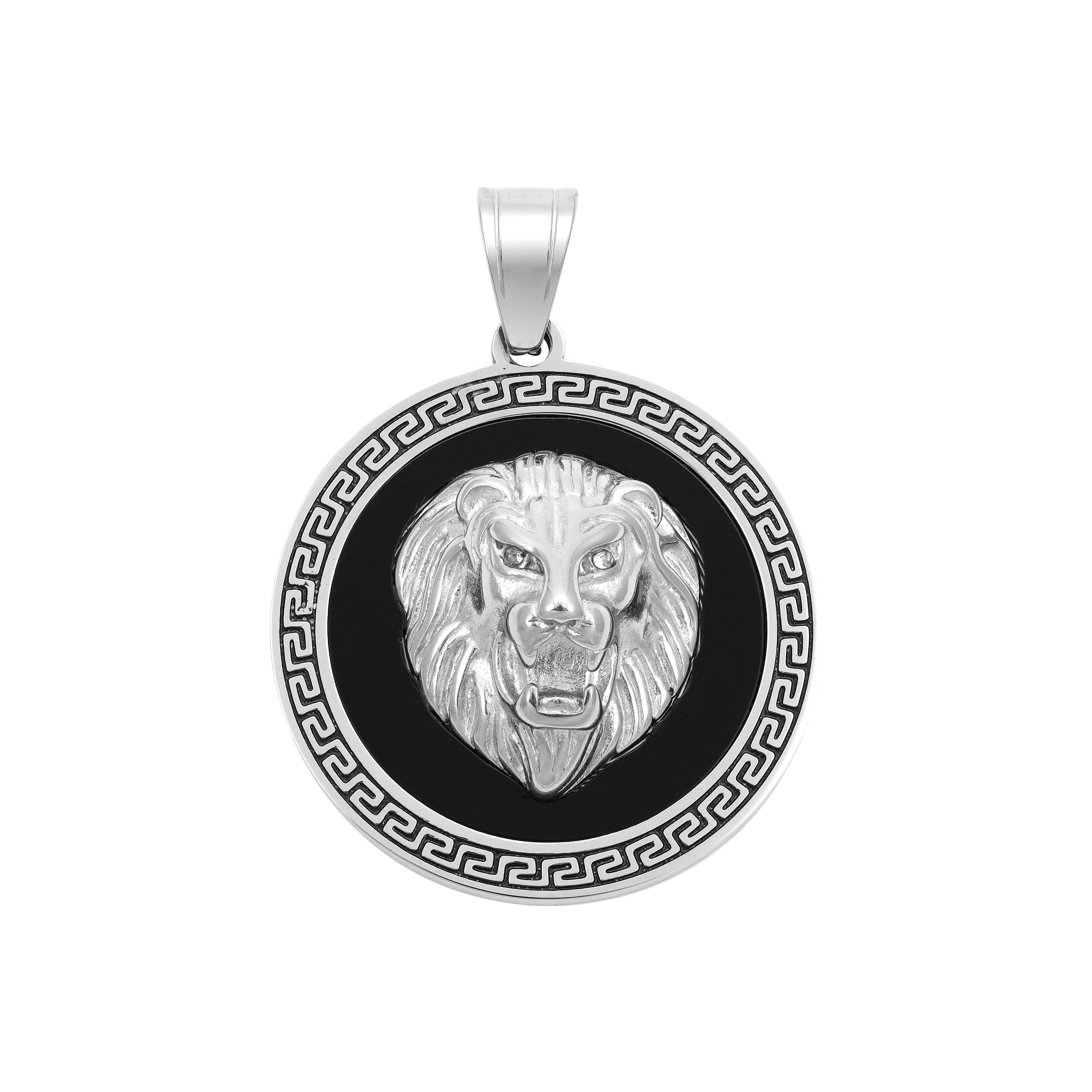 Lion with Greek Design Pendant made of stainless steel