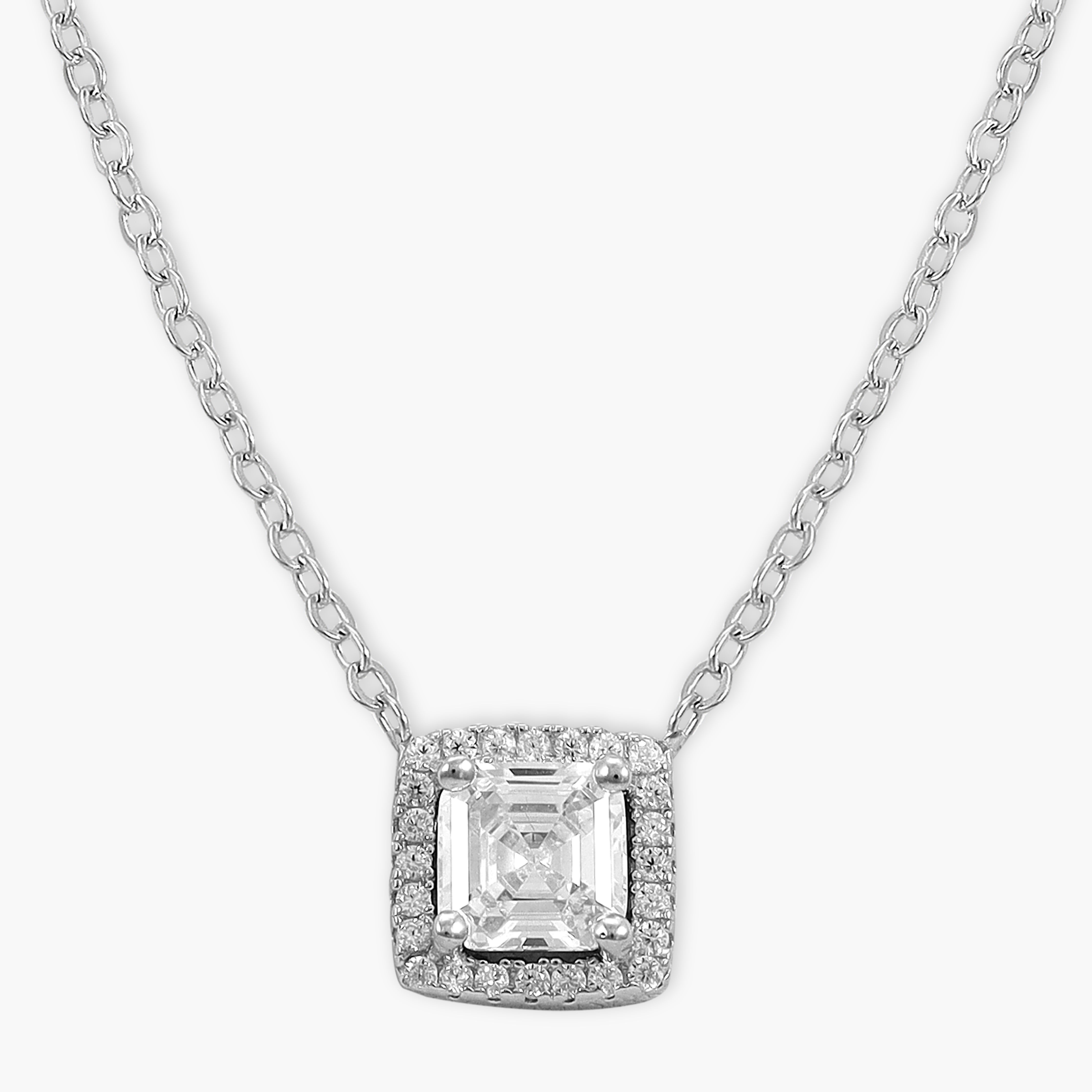 Ladies anchor chain with square diamond pendant 45cm long 925 silver