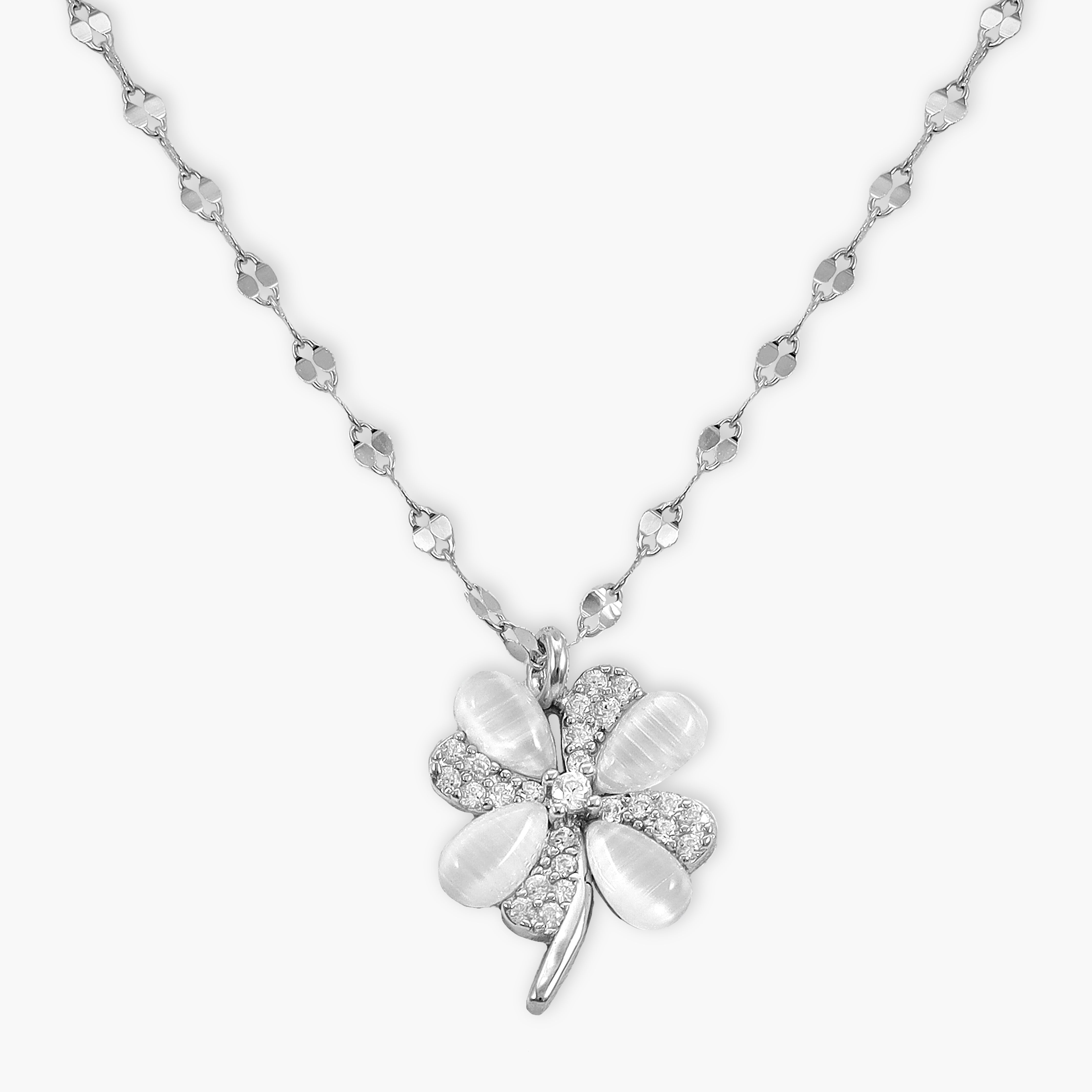 Ladies anchor chain with flower pendant 40cm long 925 Sterling silver