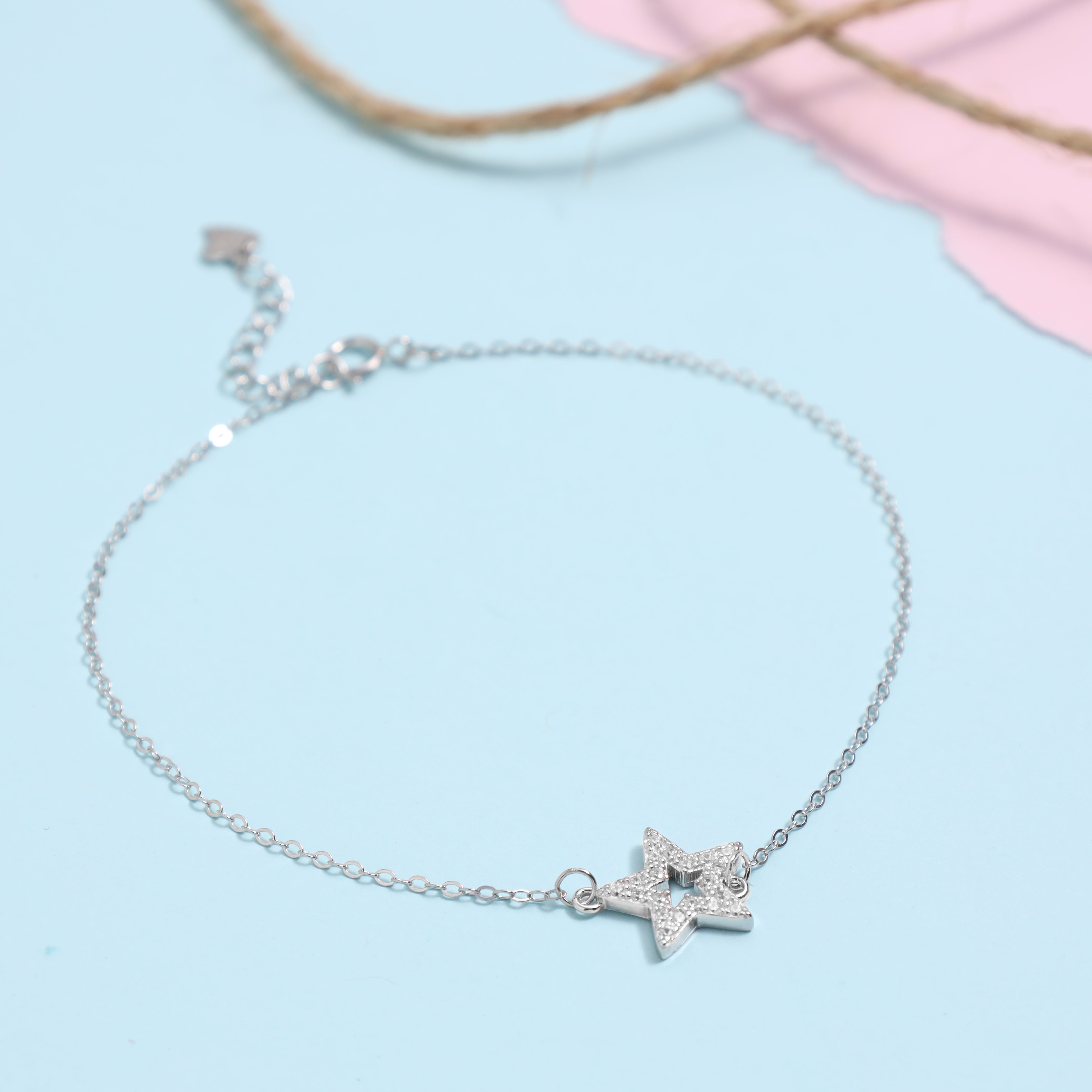 Women's anchor chain bracelet with star - 925 silver 