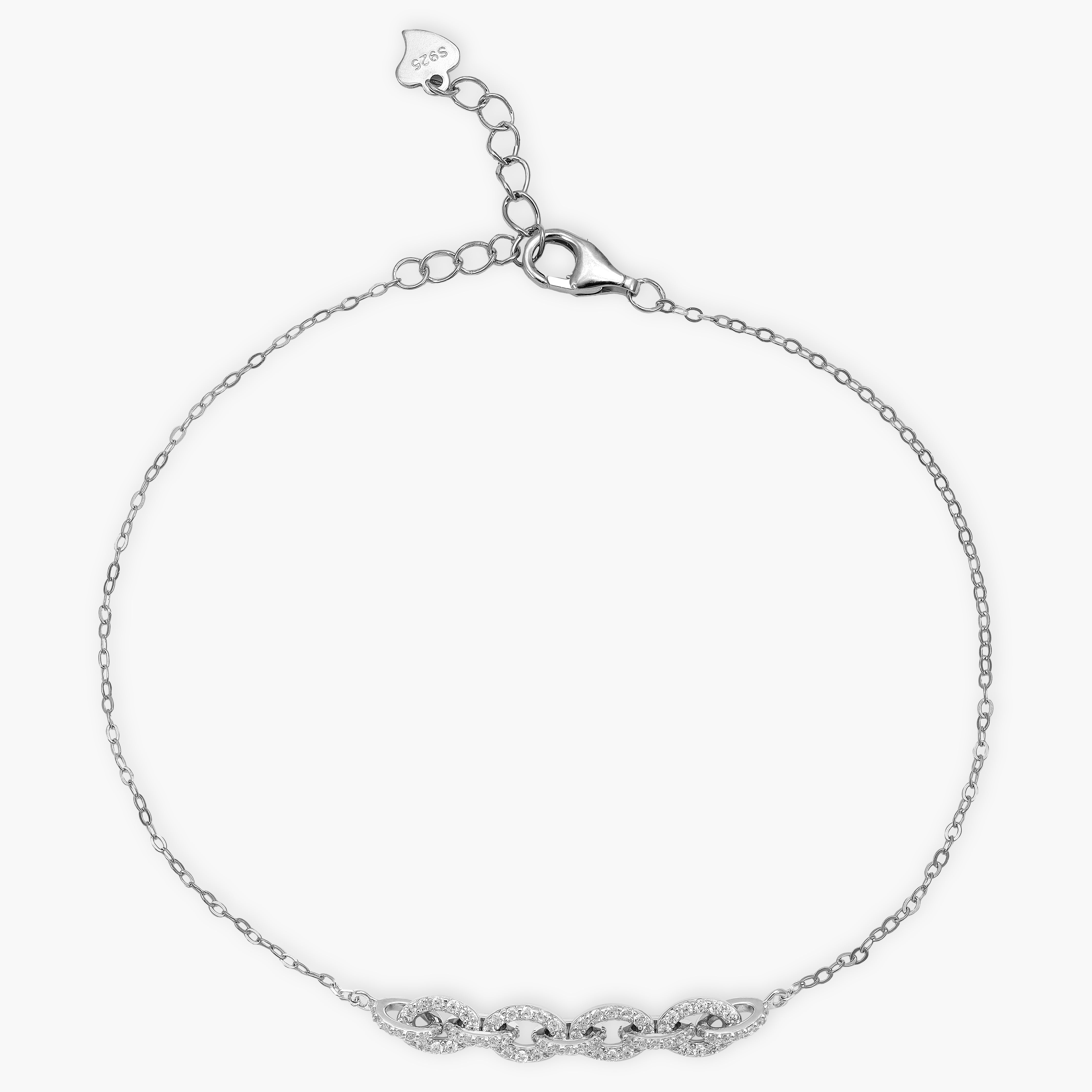 Damen Ankerkette Glitzer Armband - 925 Silber