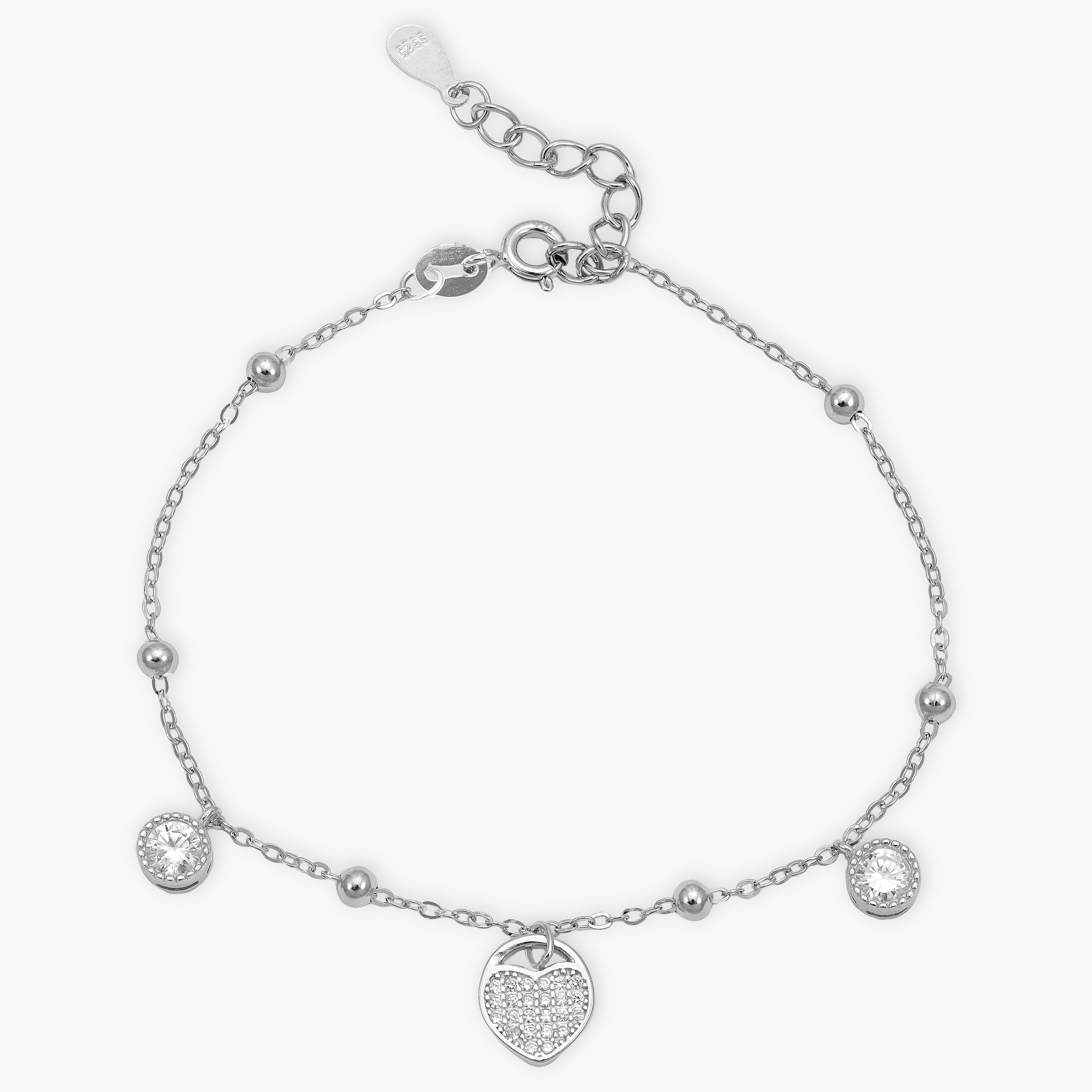 Women's anchor chain bracelet with heart made of 925 sterling silver 