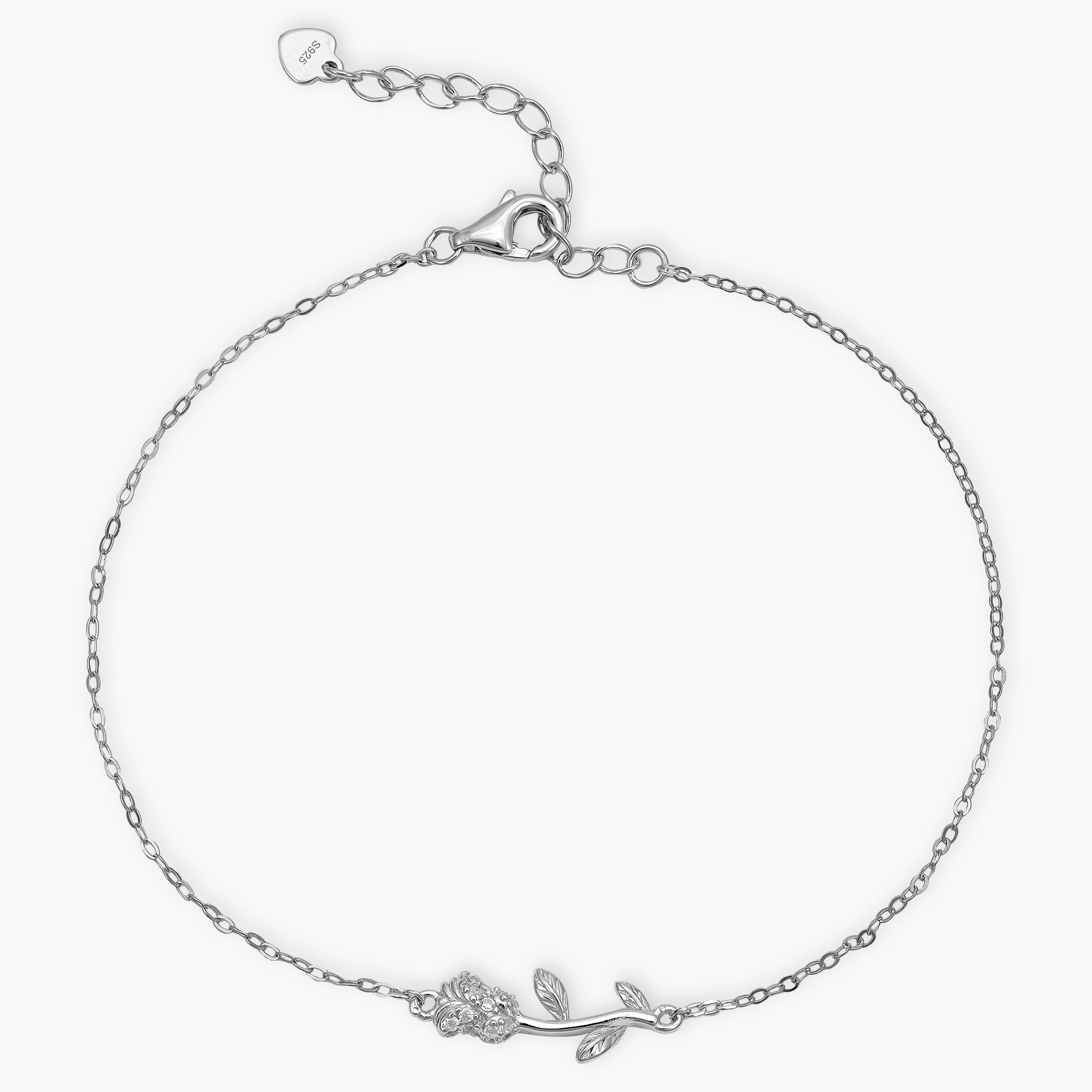 Damen Armband Ankerkette mit Rose aus 925 Silber