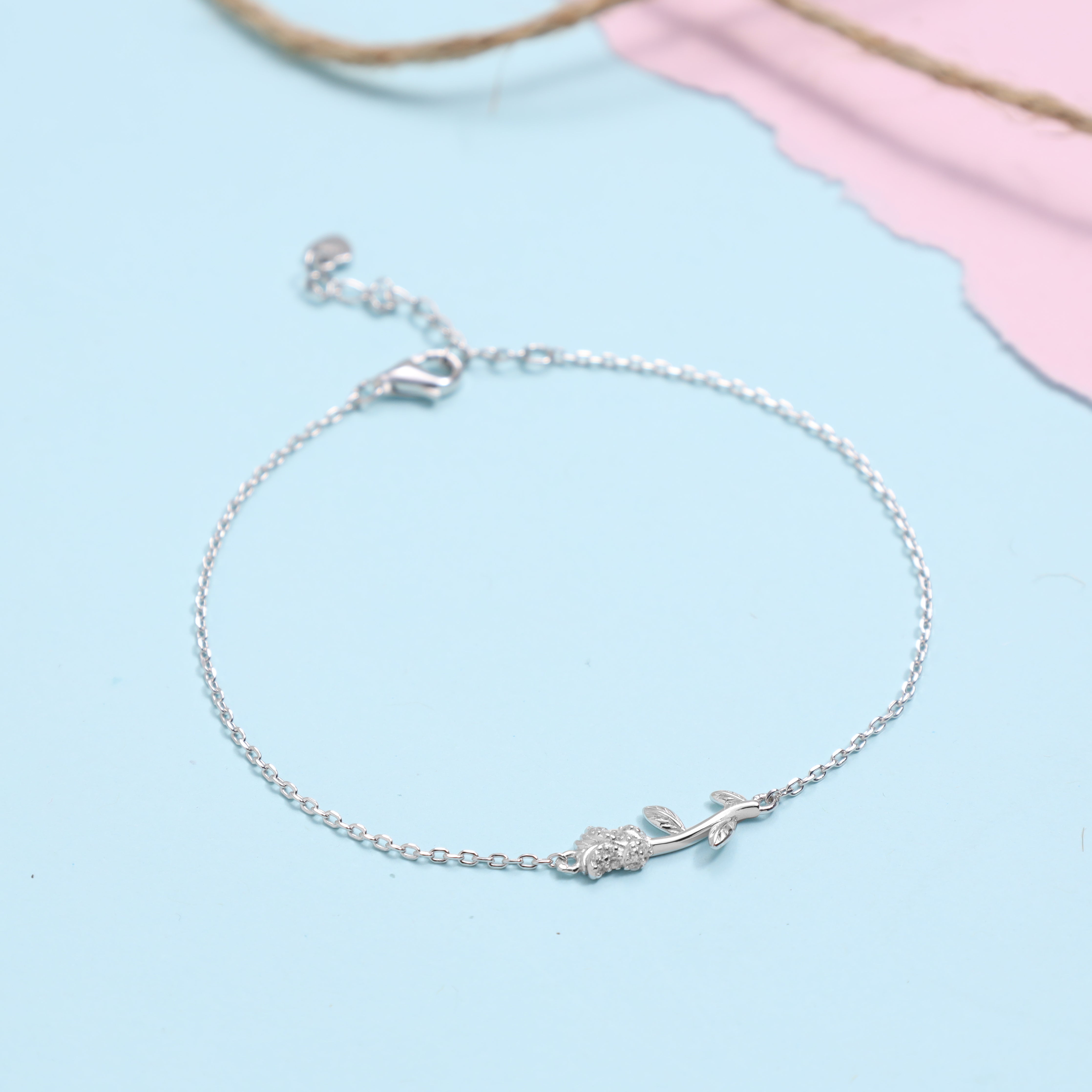 Women's anchor chain with rose bracelet made of 925 silver 