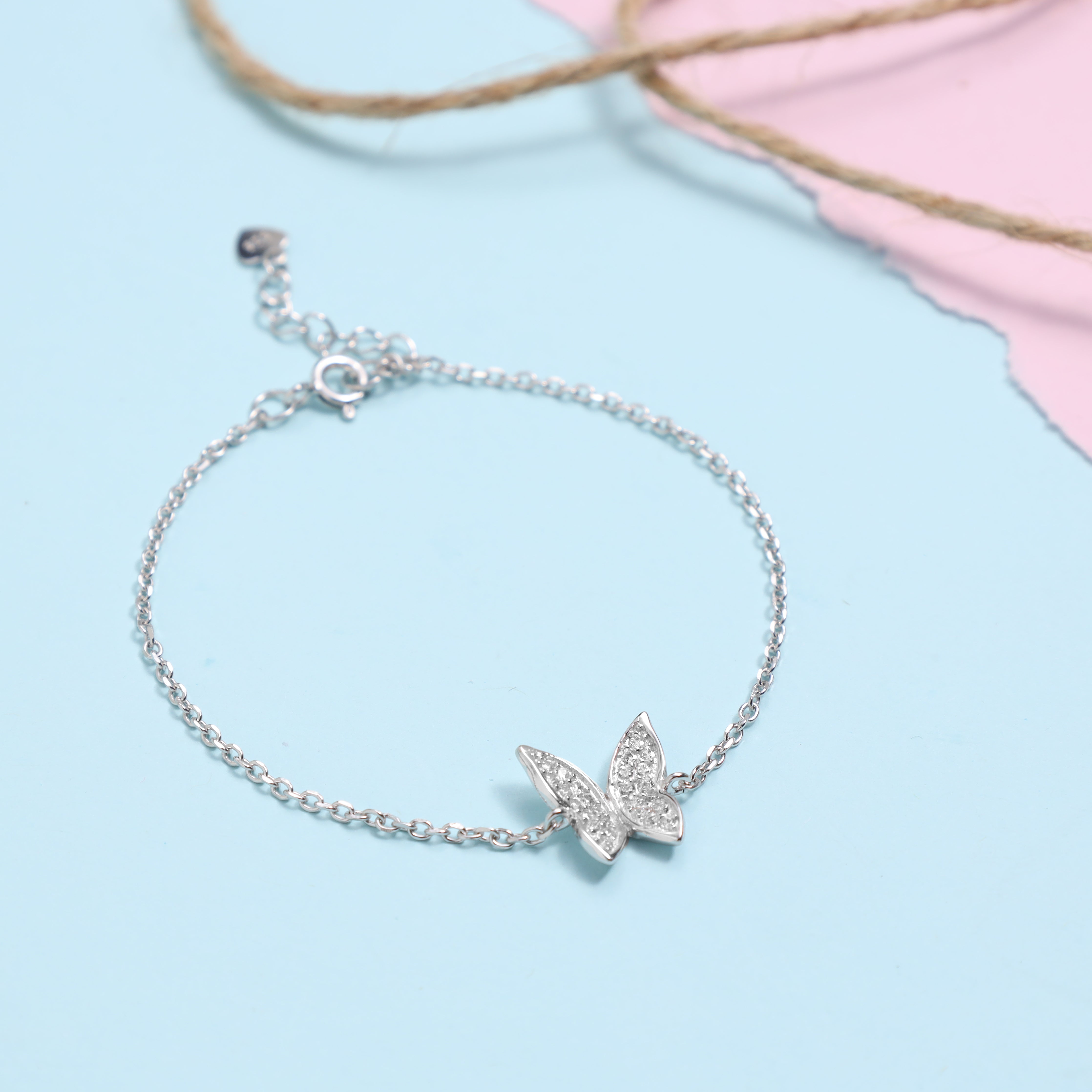 Women's anchor chain with butterfly bracelet made of 925 silver