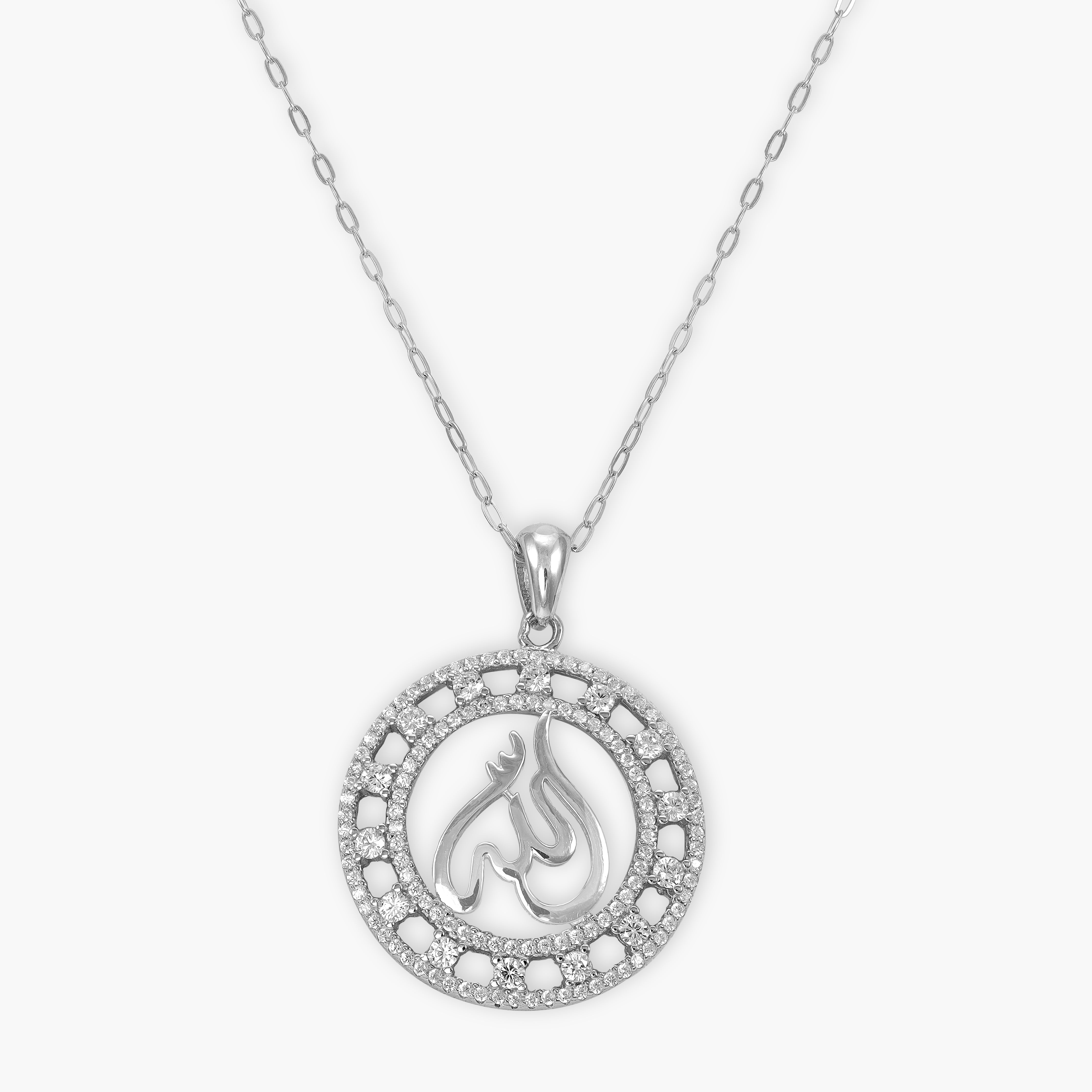 Ladies anchor chain with iced out style Allah round pendant made of 925 Sterling silver