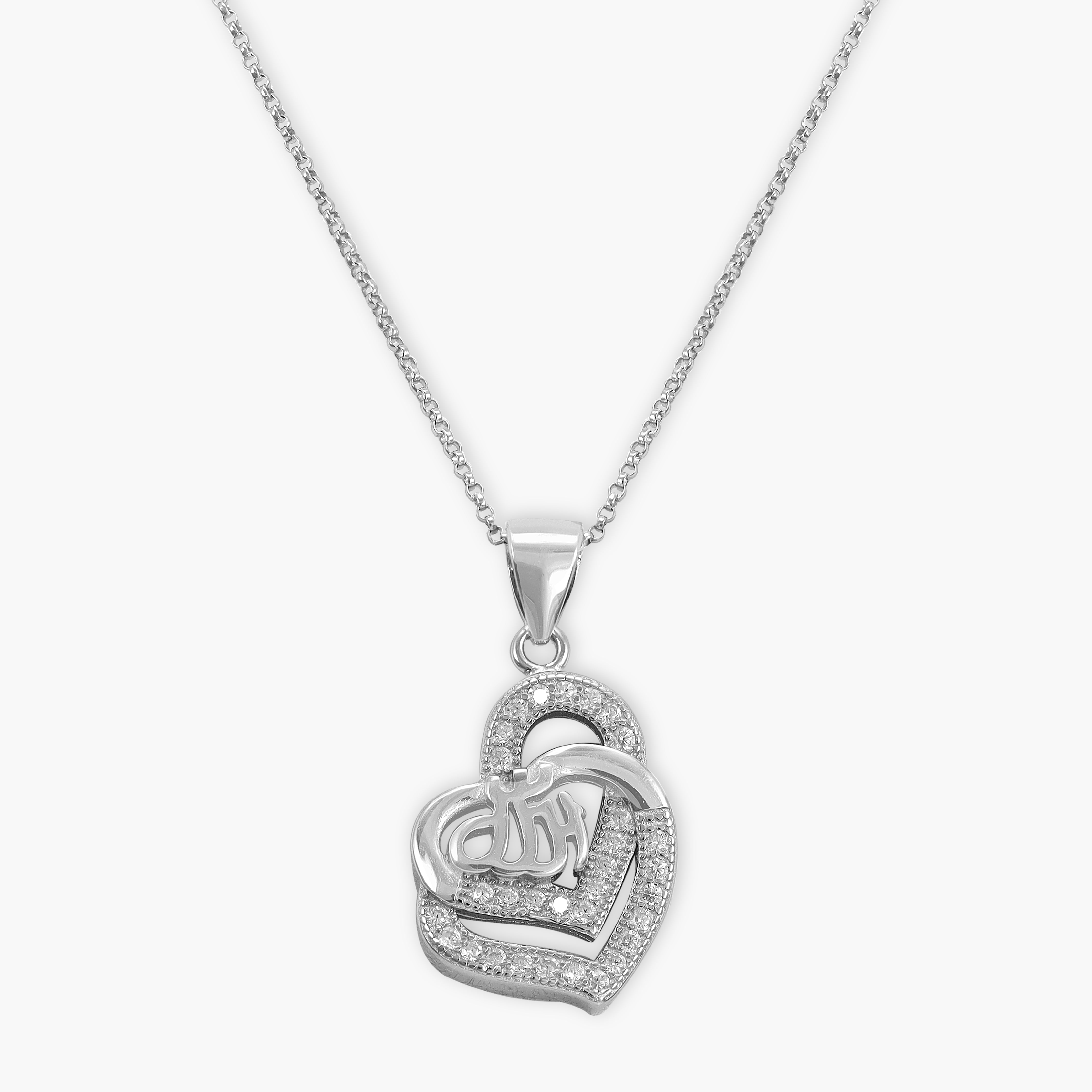 Women's anchor chain with iced out style Allah heart pendant made of 925 silver