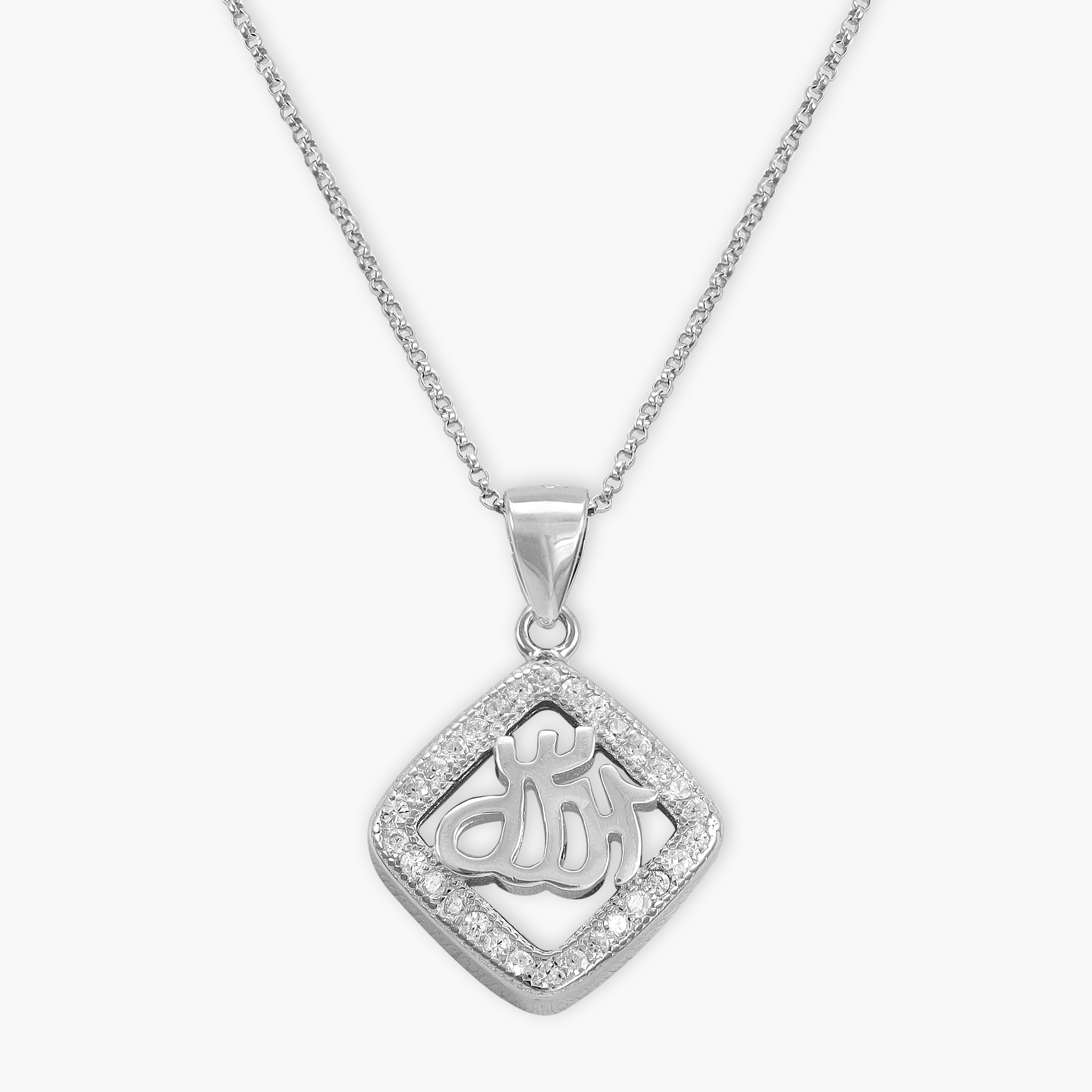 Women's anchor chain with iced out style Allah pendant made of 925 silver