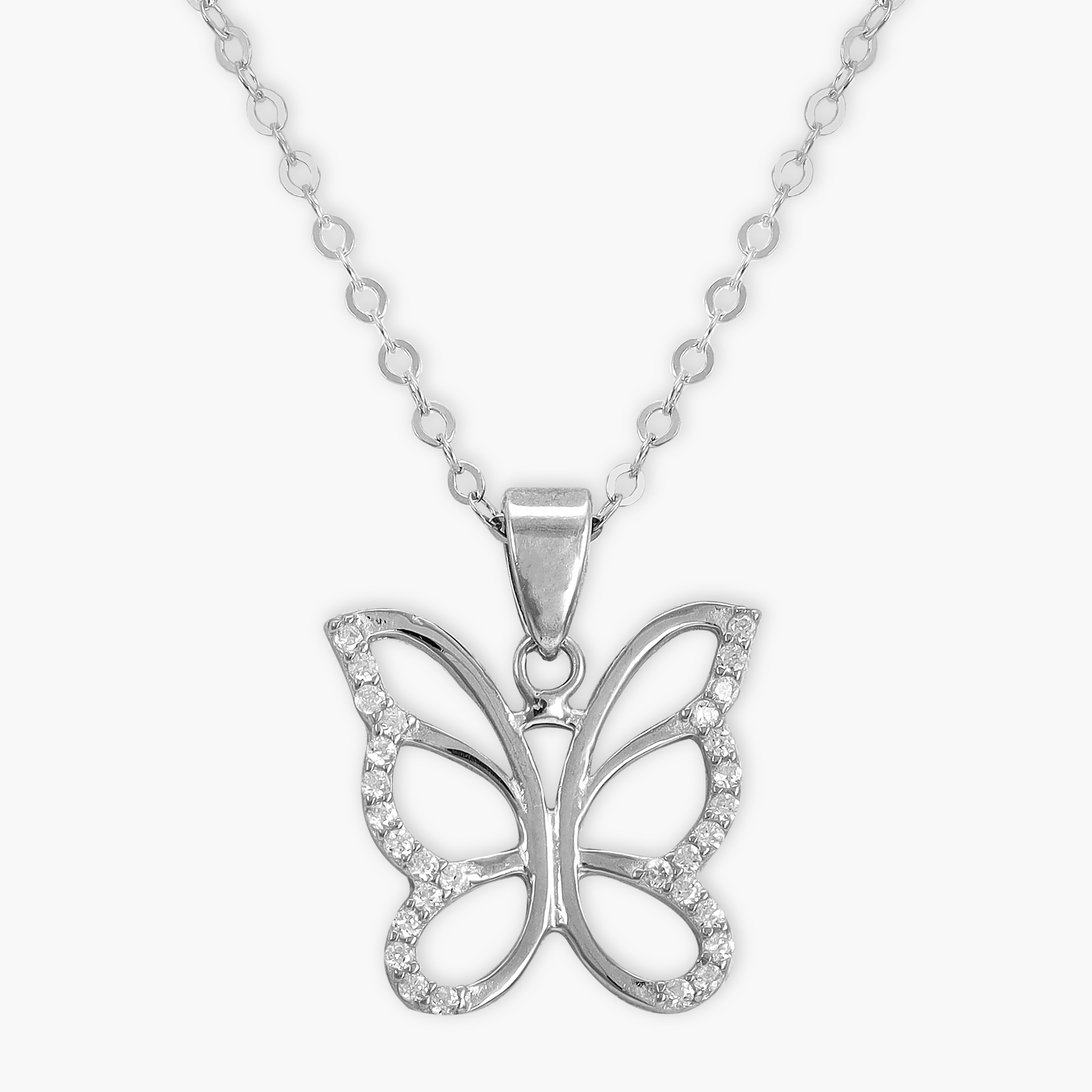 Ladies anchor chain with iced out style butterfly pendant made of 925 Sterling silver